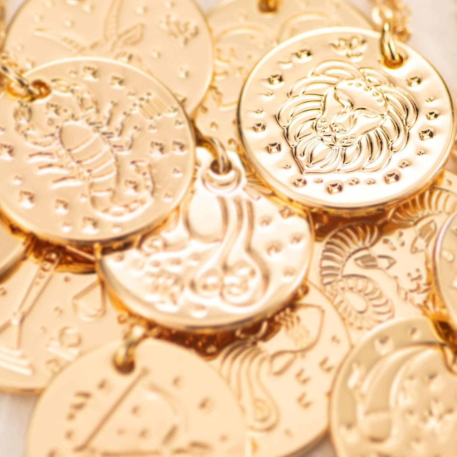 imageMEVECCO Constellation Disc Coin Necklace 18K Gold Plated Dainty 12 Constellation Personalized Pendant Necklace GiftsConstellationLibra