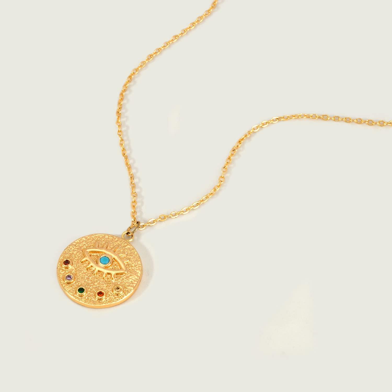 imageMEVECCO Gold Dainty Evil Eye Necklace for Women 18K Gold Plated Cute Delicate Solitaire Cubic Zirconia Boho Protection Evil Eye Minimalist Simple Necklacetextured evil eye