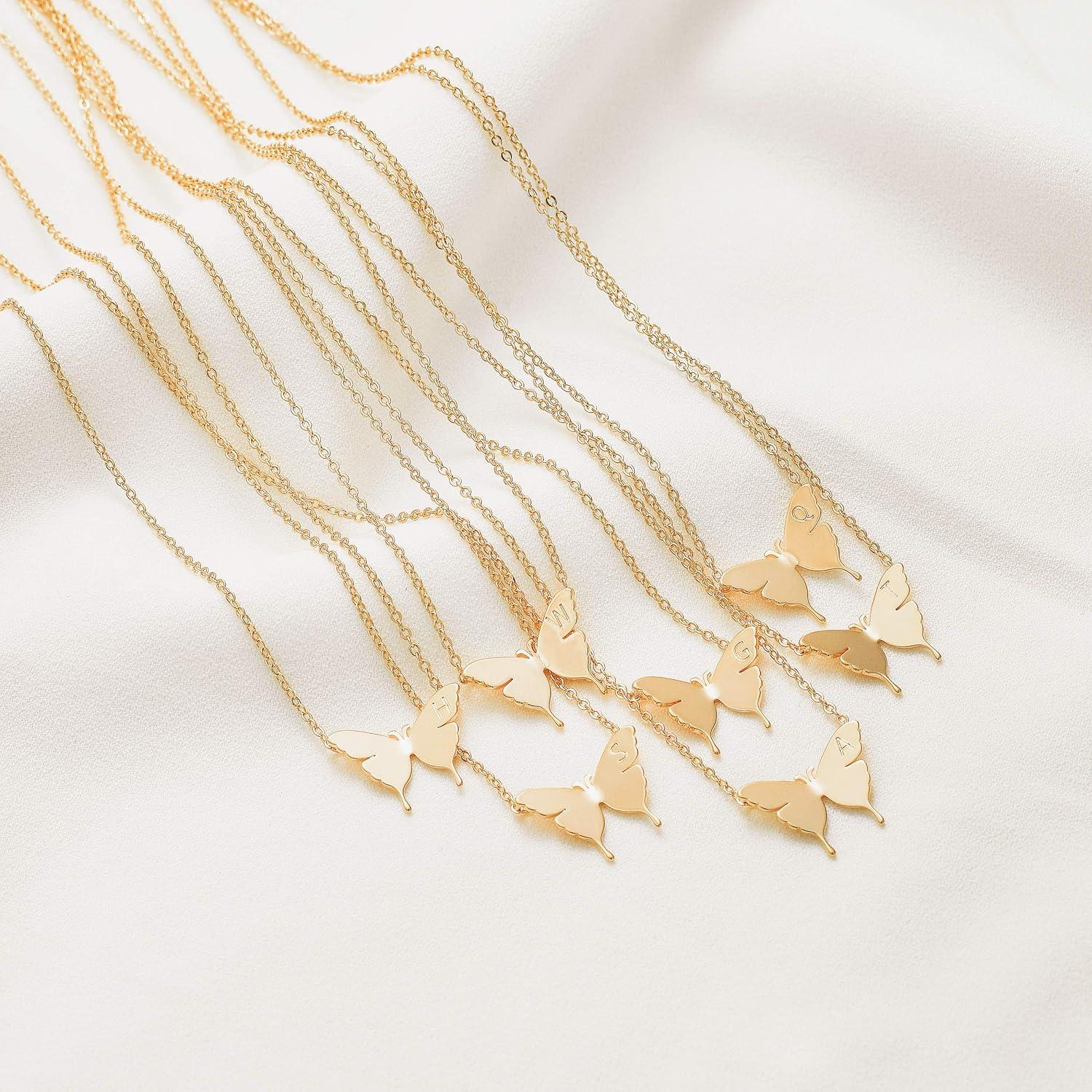 imageMEVECCO Gold Dainty Initial Necklace 18K Gold Plated Butterfly Pendant Name Necklaces Delicate Everyday Necklace for Women Minimalist Personalized JewelryZ
