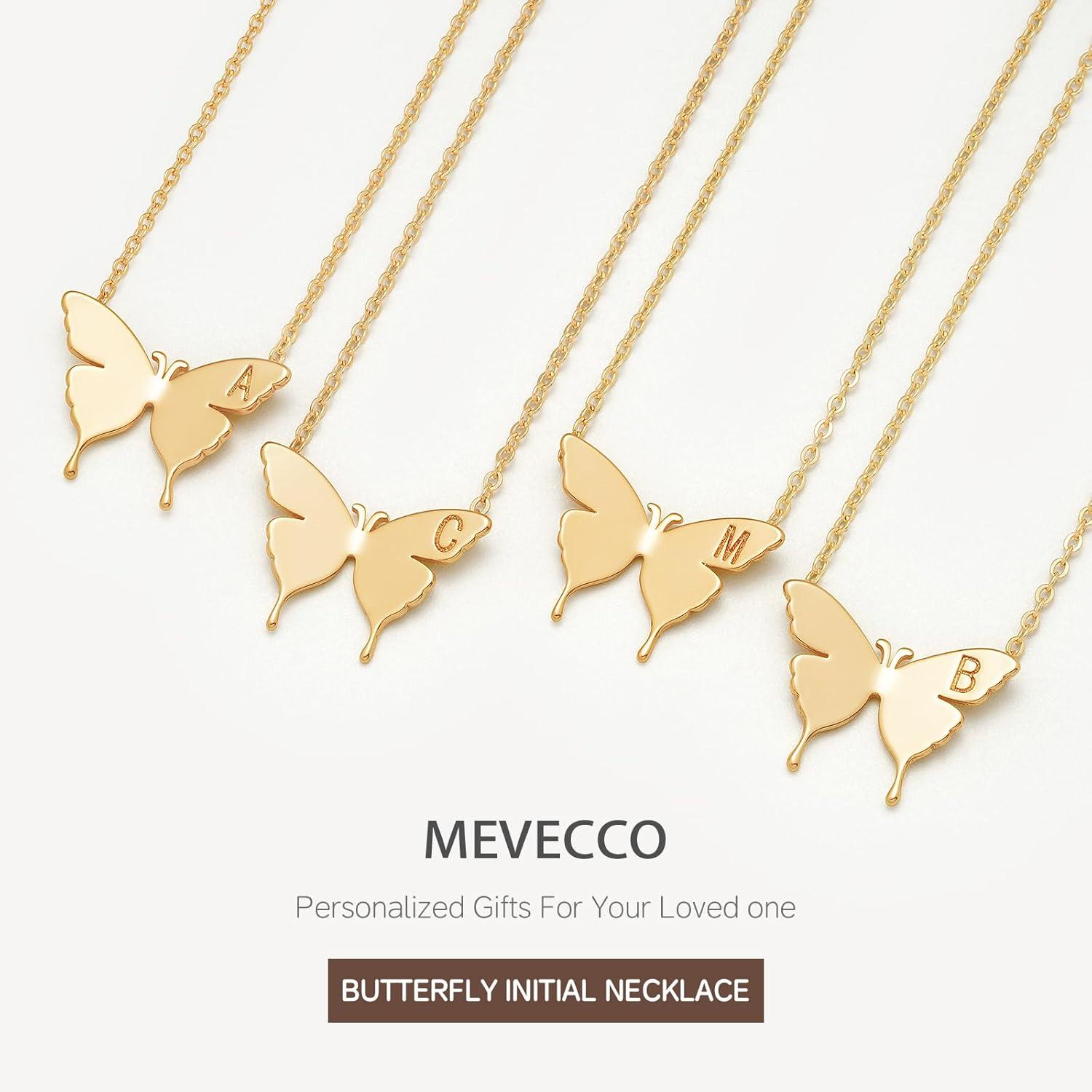 imageMEVECCO Gold Dainty Initial Necklace 18K Gold Plated Butterfly Pendant Name Necklaces Delicate Everyday Necklace for Women Minimalist Personalized JewelryW