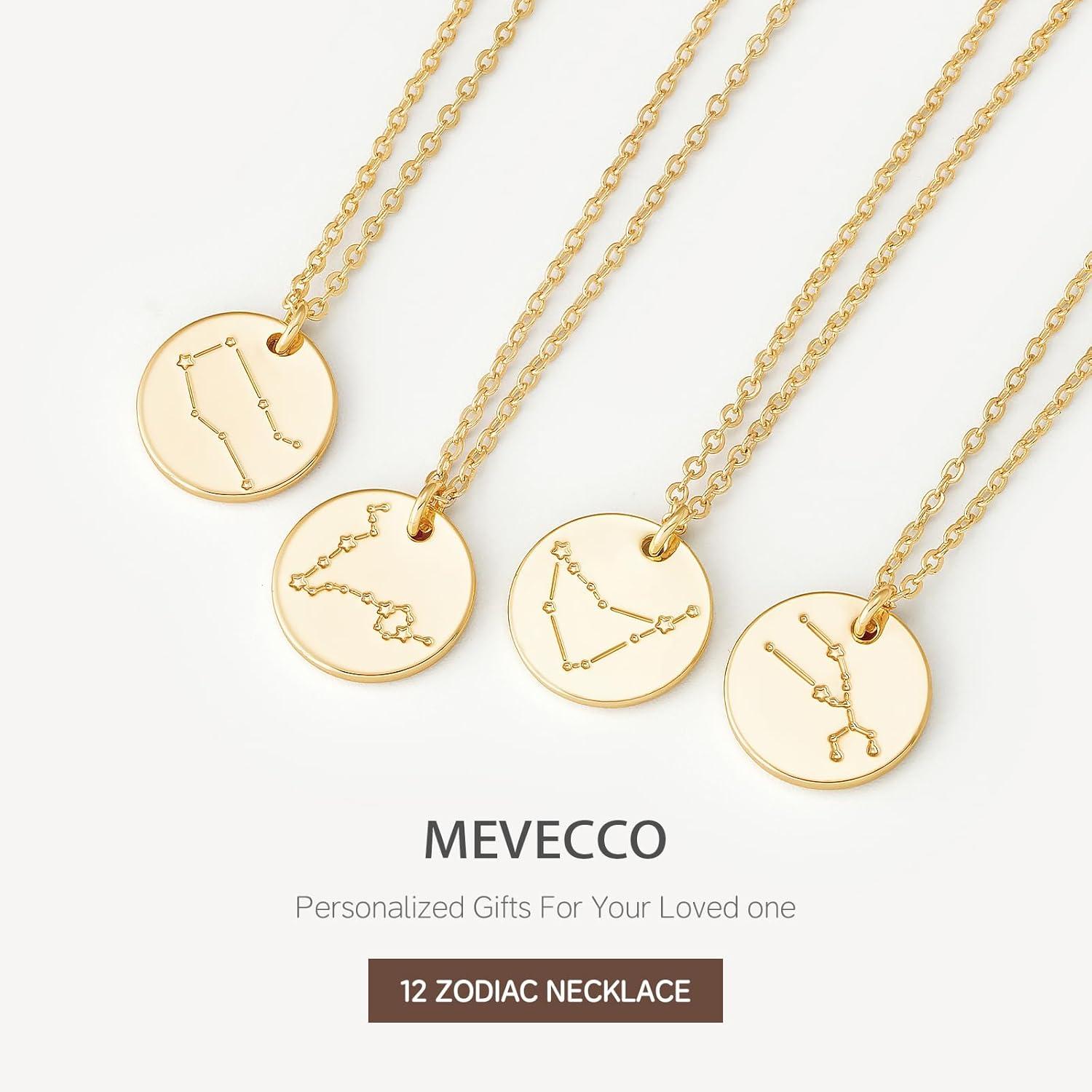 imageMEVECCO Gold Necklace Coin Disc Zodiac 12 Constellation Star Connected Engraved Horoscope Sign Astrology Pendant 18K Gold Plated Chain Dainty Personalized Simple JewelryConnected Libra