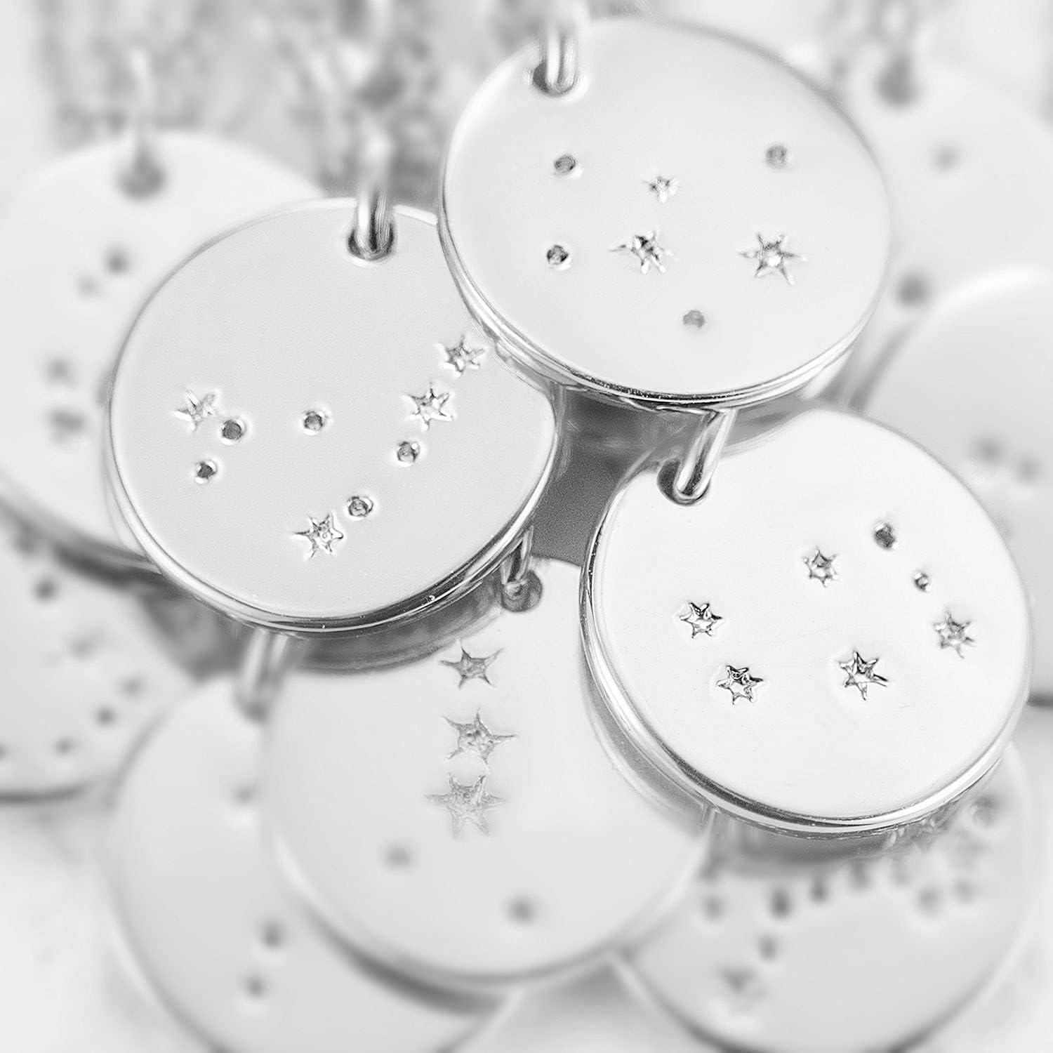 imageMEVECCO Gold Necklace Coin Disc Zodiac 12 Constellation Star Connected Engraved Horoscope Sign Astrology Pendant 18K Gold Plated Chain Dainty Personalized Simple JewelryCancer silver