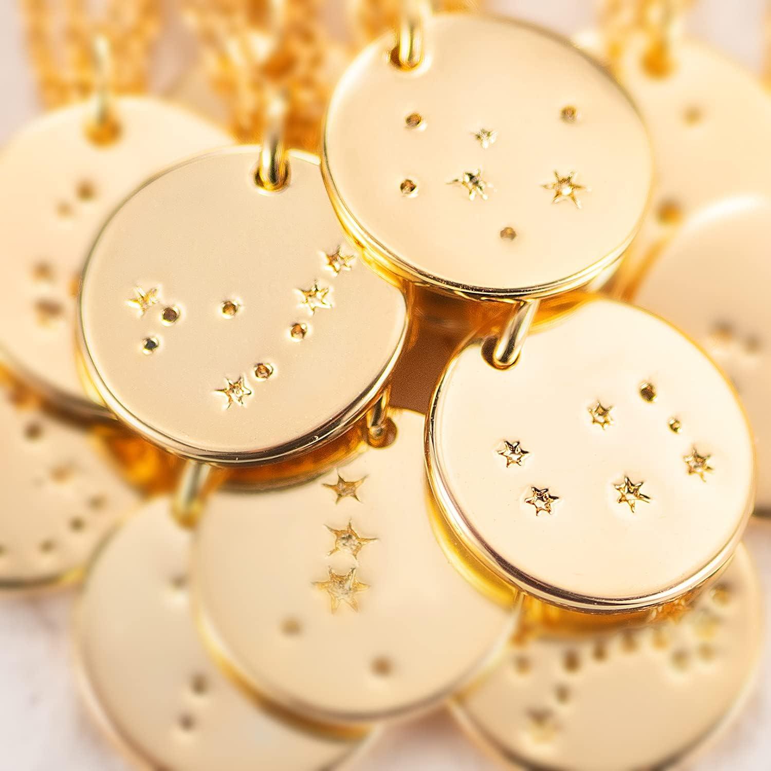imageMEVECCO Gold Necklace Coin Disc Zodiac 12 Constellation Star Connected Engraved Horoscope Sign Astrology Pendant 18K Gold Plated Chain Dainty Personalized Simple JewelryCapricorn