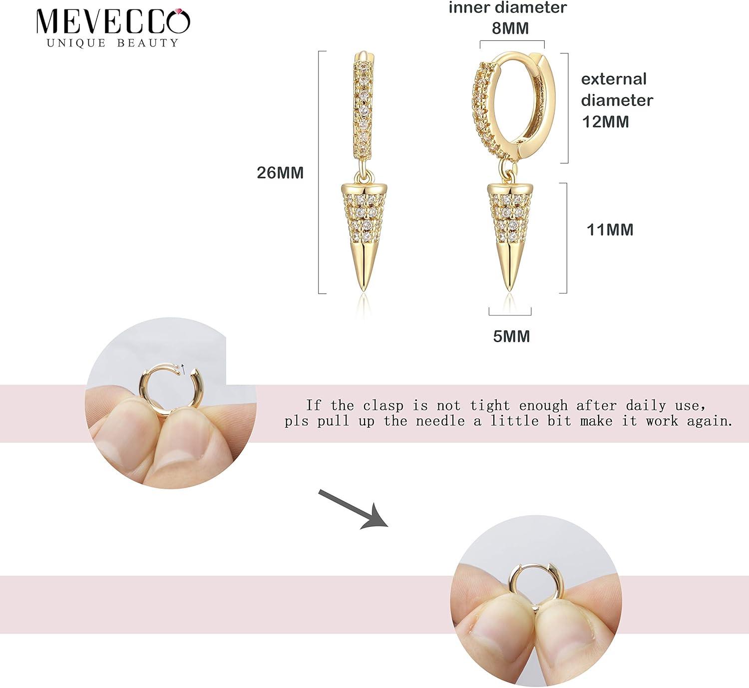 imageMevecco Gold Dainty Dangle Hoop Earrings for Women 14K Gold Plated Delicate cute Geometric Triangle Cone Dangle EarringsDSpike