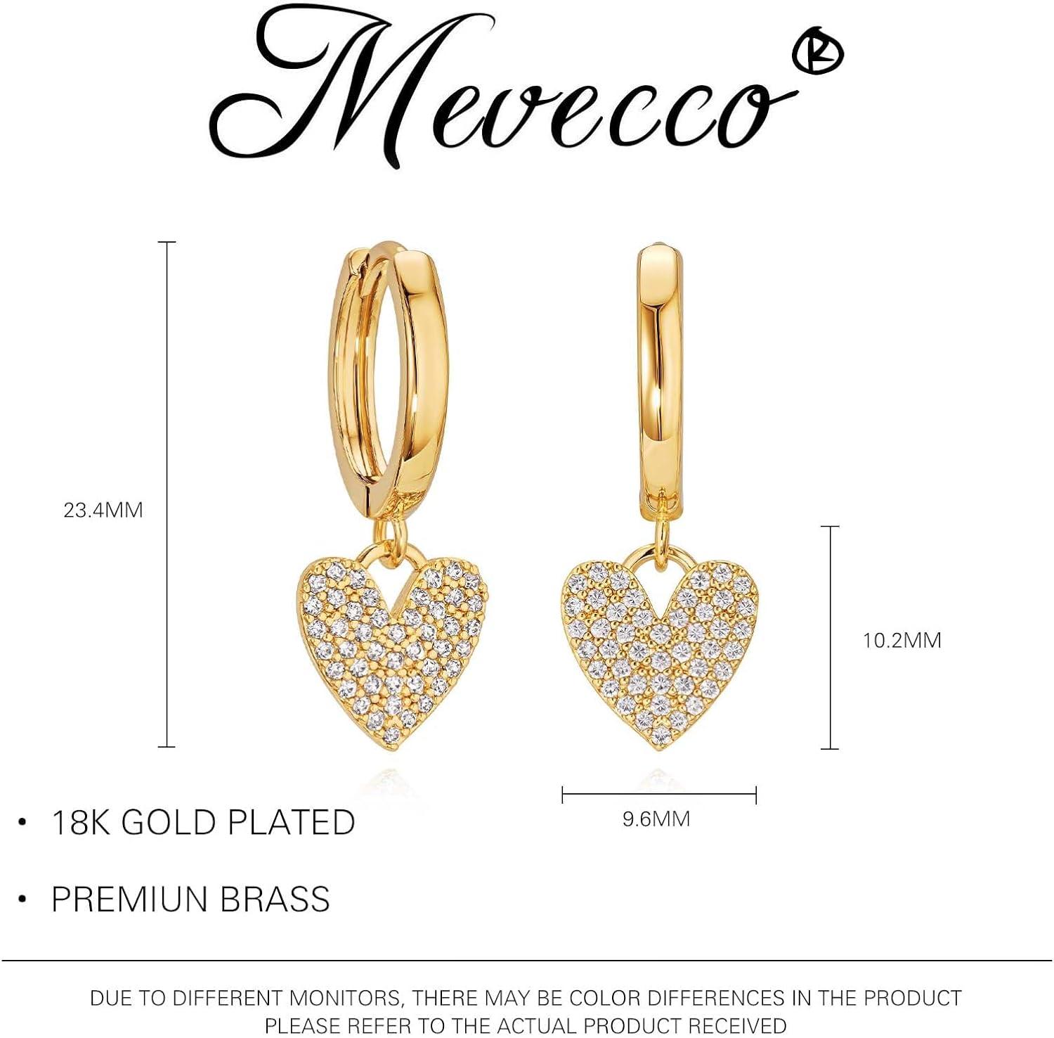 imageMevecco Gold Dainty Dangle Hoop Earrings for Women 14K Gold Plated Delicate cute Geometric Triangle Cone Dangle EarringsHeart Dangle