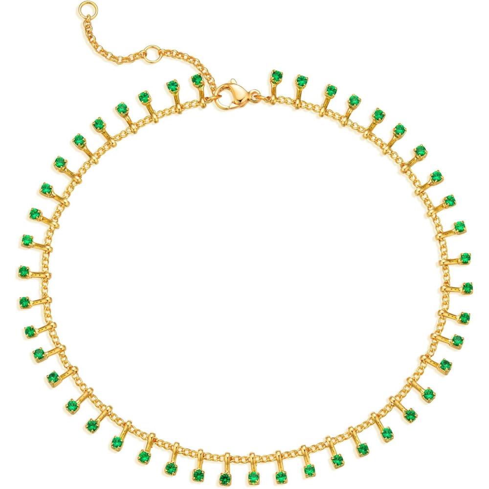 imageMEVECCO Anklet for Women Gold Chain 14K Gold Plated Dainty Boho Beach Summer Simple Foot Jewelry Ankle BraceletTassels Green