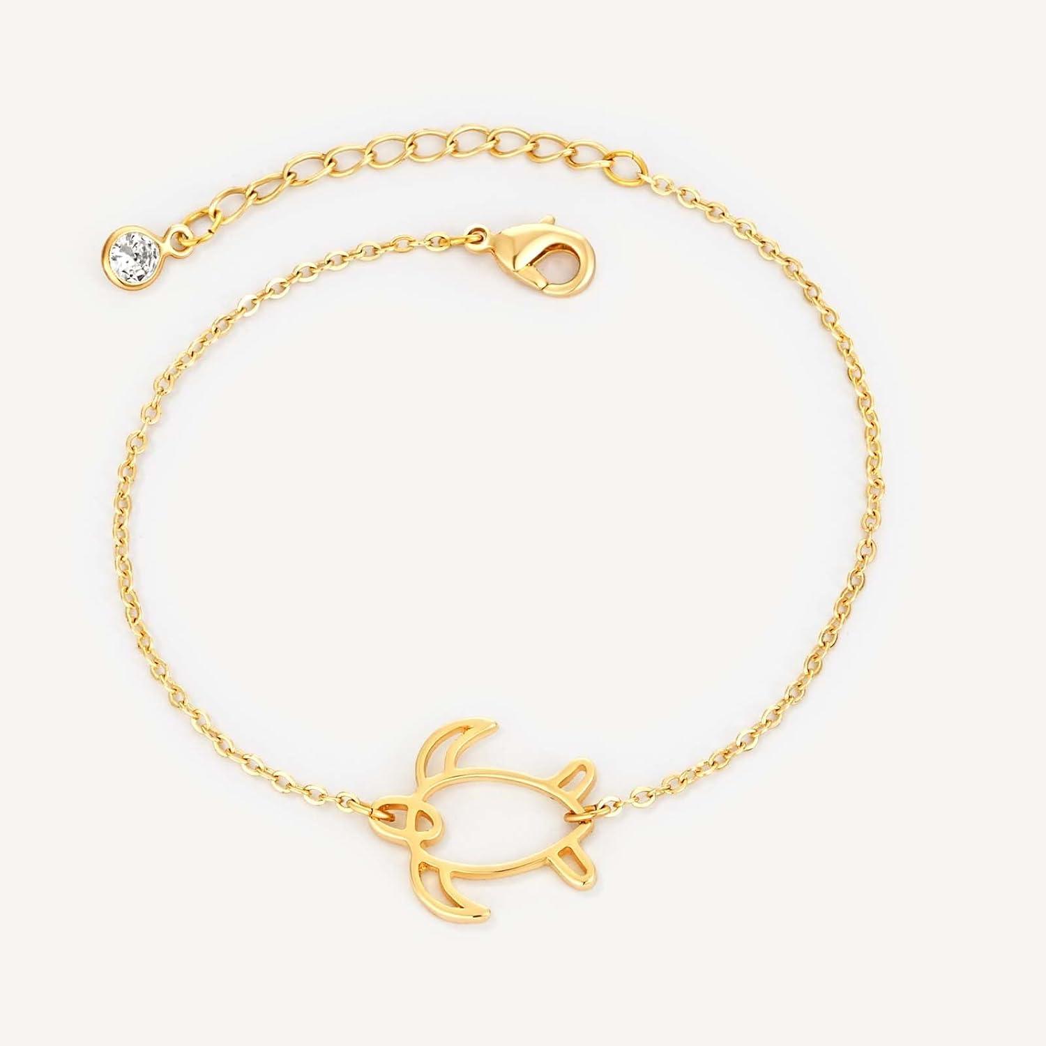 imageMEVECCO Bracelet for Women 14K Gold Plated Dainty Chain Simple Jewelry Cute Handmade Minimalist for HerTurtle