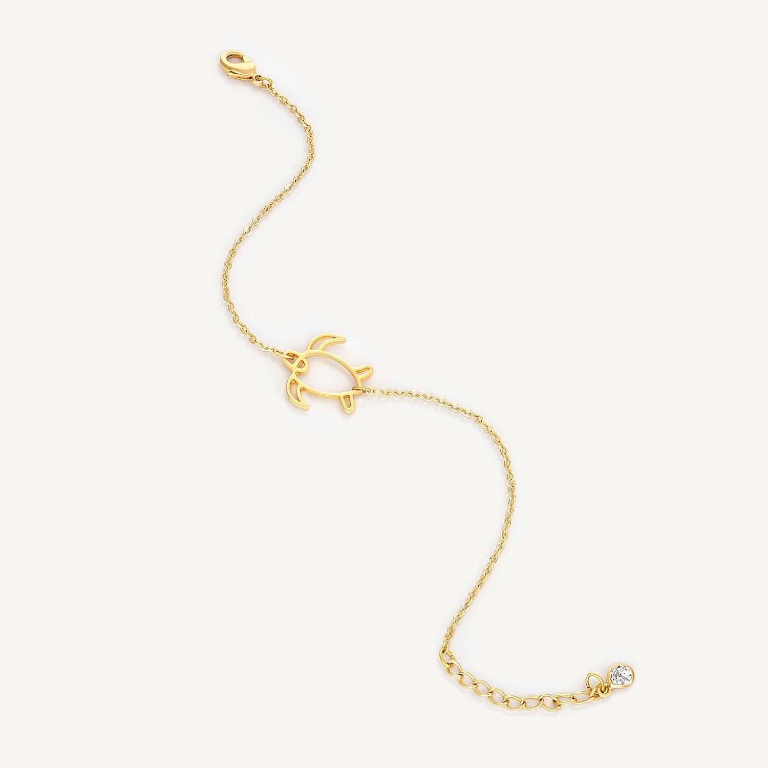 imageMEVECCO Bracelet for Women 14K Gold Plated Dainty Chain Simple Jewelry Cute Handmade Minimalist for HerTurtle