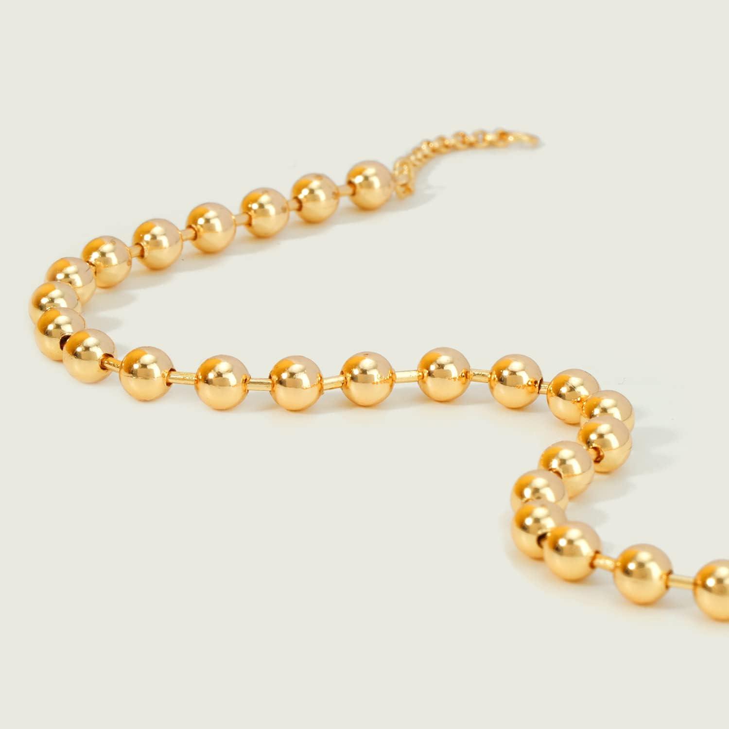 imageMEVECCO Gold Beaded Bracelets14K Gold Plated Handmade Cute Satellite Round Beads Dainty Chain Bracelet for Women 4mm