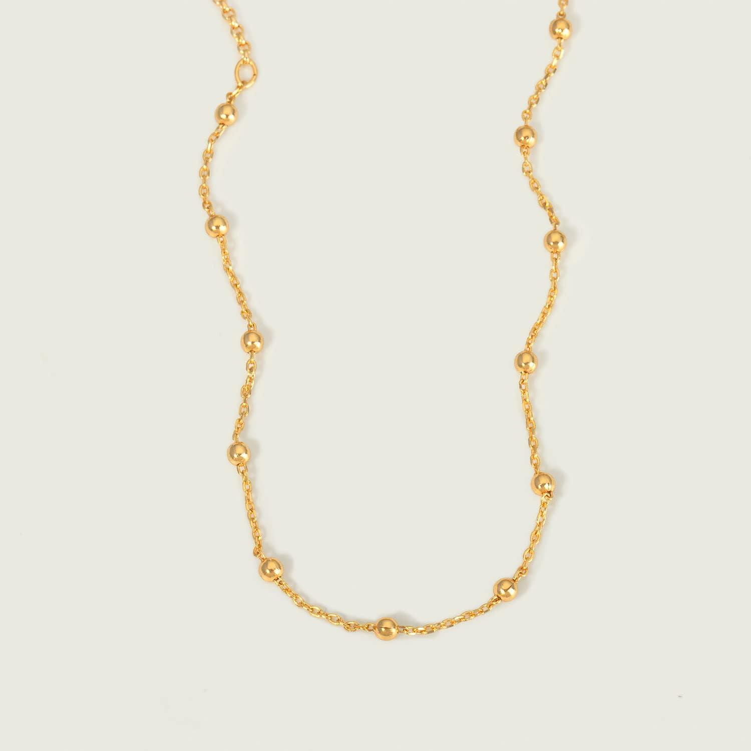 imageMEVECCO Gold Beaded Bracelets18K Gold Plated Handmade Cute Satellite Diamond Cut Oval and Round Beads Rope Chain Dainty Bracelet for Women