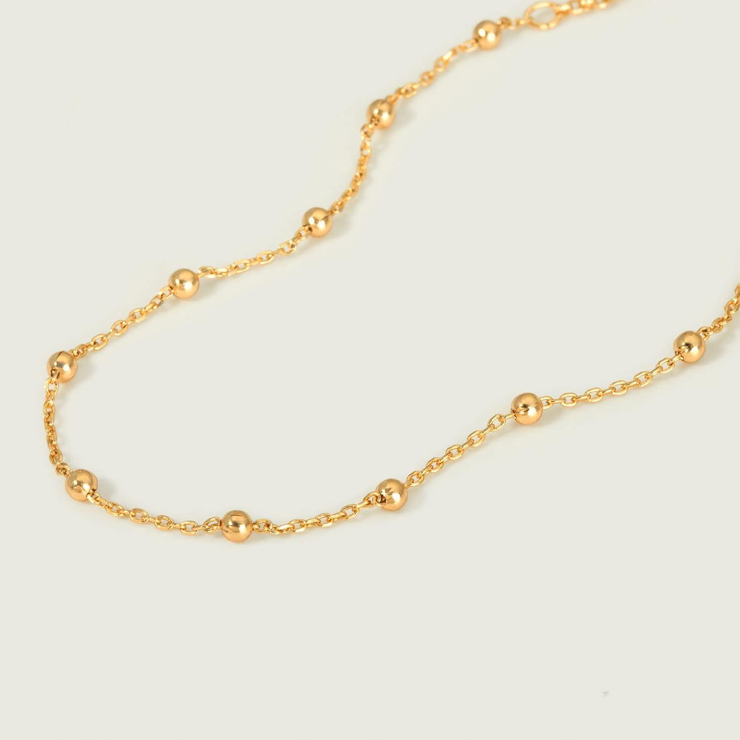 imageMEVECCO Gold Beaded Bracelets18K Gold Plated Handmade Cute Satellite Diamond Cut Oval and Round Beads Rope Chain Dainty Bracelet for Women