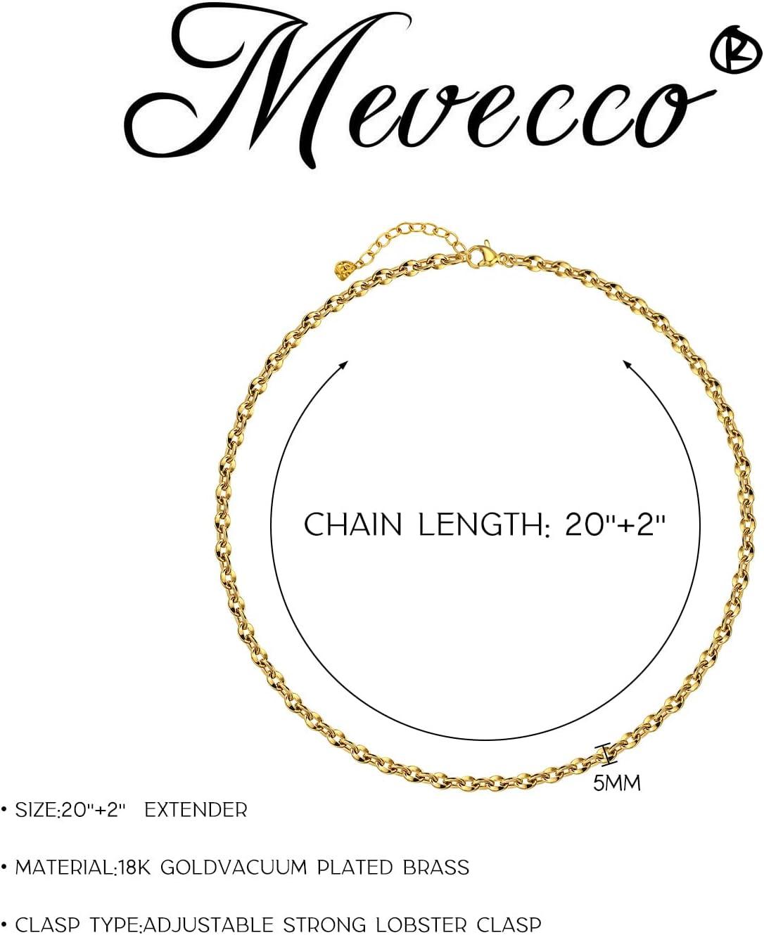 imageMEVECCO Gold Necklace for Women 18K Vacuum Gold Plated Mariner Chain Necklaces Flat Surface Laser Cut Chain Simple Choker Necklace for Her Jewelry GiftsO shape 5mm