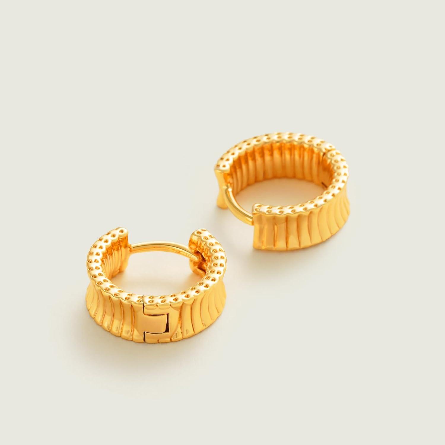 imageMEVECCO Gold Chunky Wide Huggie Hoop Earrings 18K Gold Plated Dainty Thick Round Ear Cute Small Sleeper Mini Huggie Earring Tiny Minimalist Wide Round CZ Hoop Earrings for Women Everyday EarringFrill