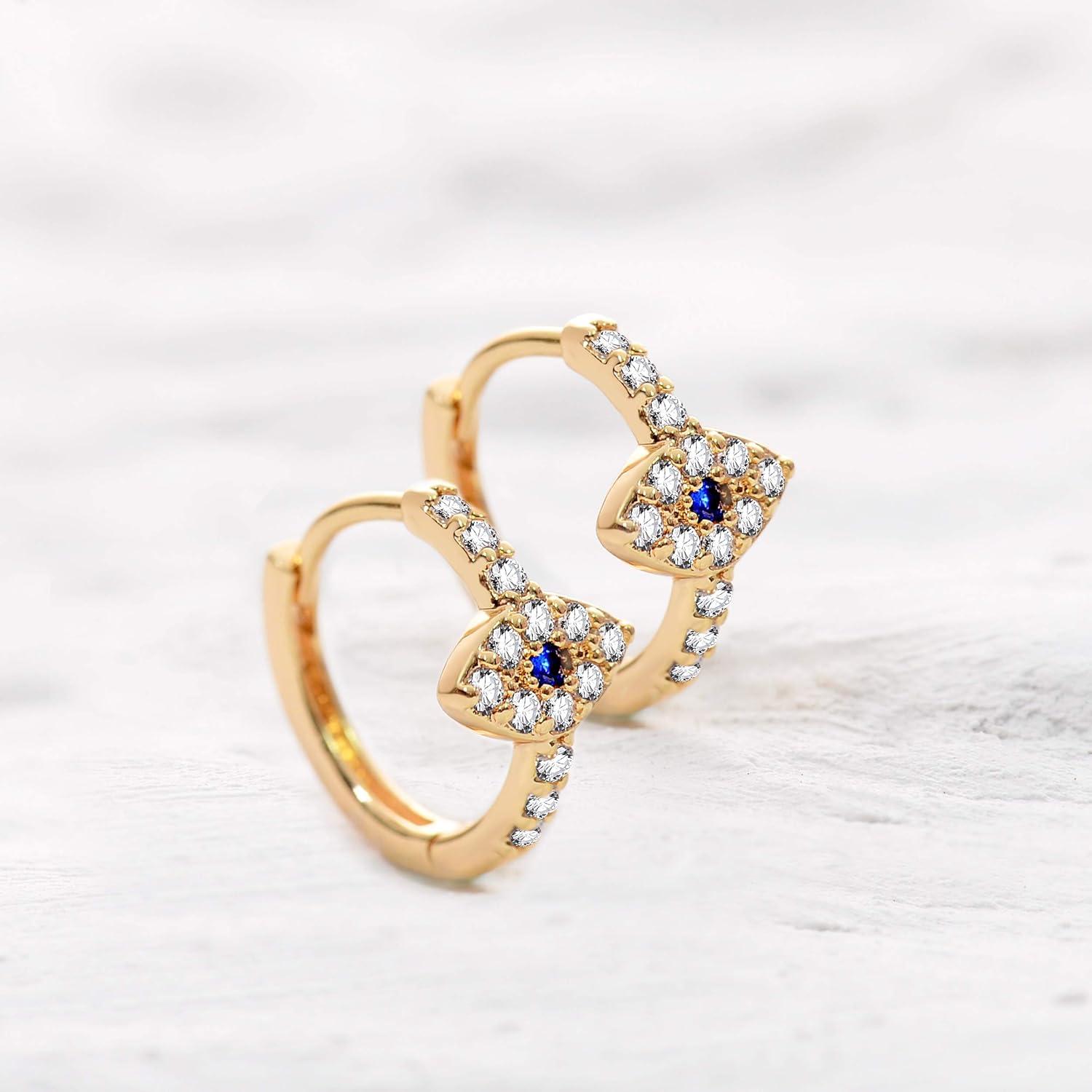 imageMEVECCO Gold Evil Eye Huggie Hoop Earrings 18K Gold Plated CZ Evil Eye Hoop Earrings Minimalist Handmade Earrings for Women