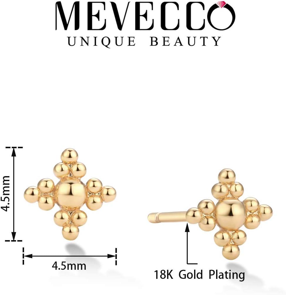 imageMEVECCO Tiny Beads Stud Earrings for Women 18K Gold Plated Stud Earrings Dainty Pave CZ Mini Cute Flower Simple Delicate Minimalist Stud Earrings Gift for Her
