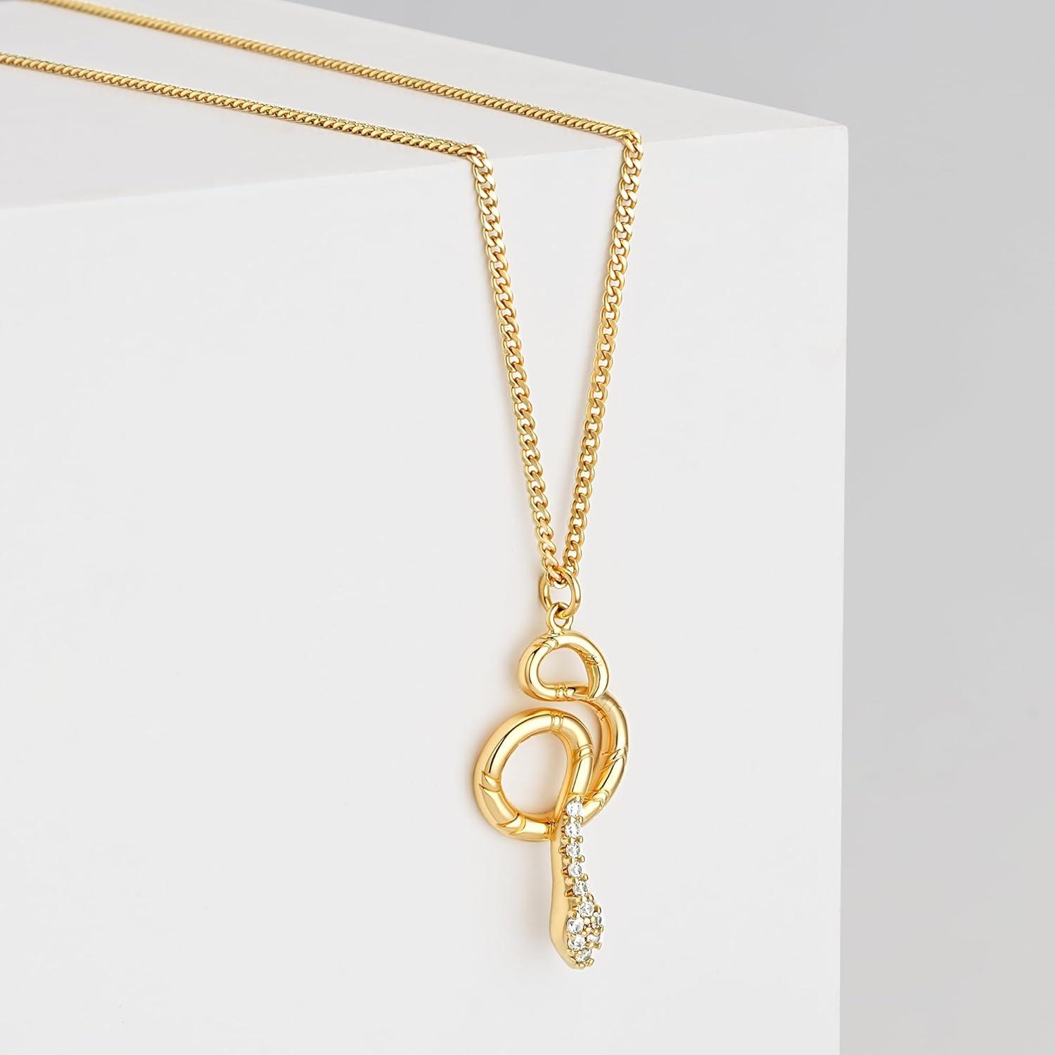 imageMEVECCO Dainty Gold Snake Necklace for Women 18k Gold Plated Snake Charm Pendent Necklace Minimalist Delicate Handmade Boho Jewelry For HerCZ Head Snake