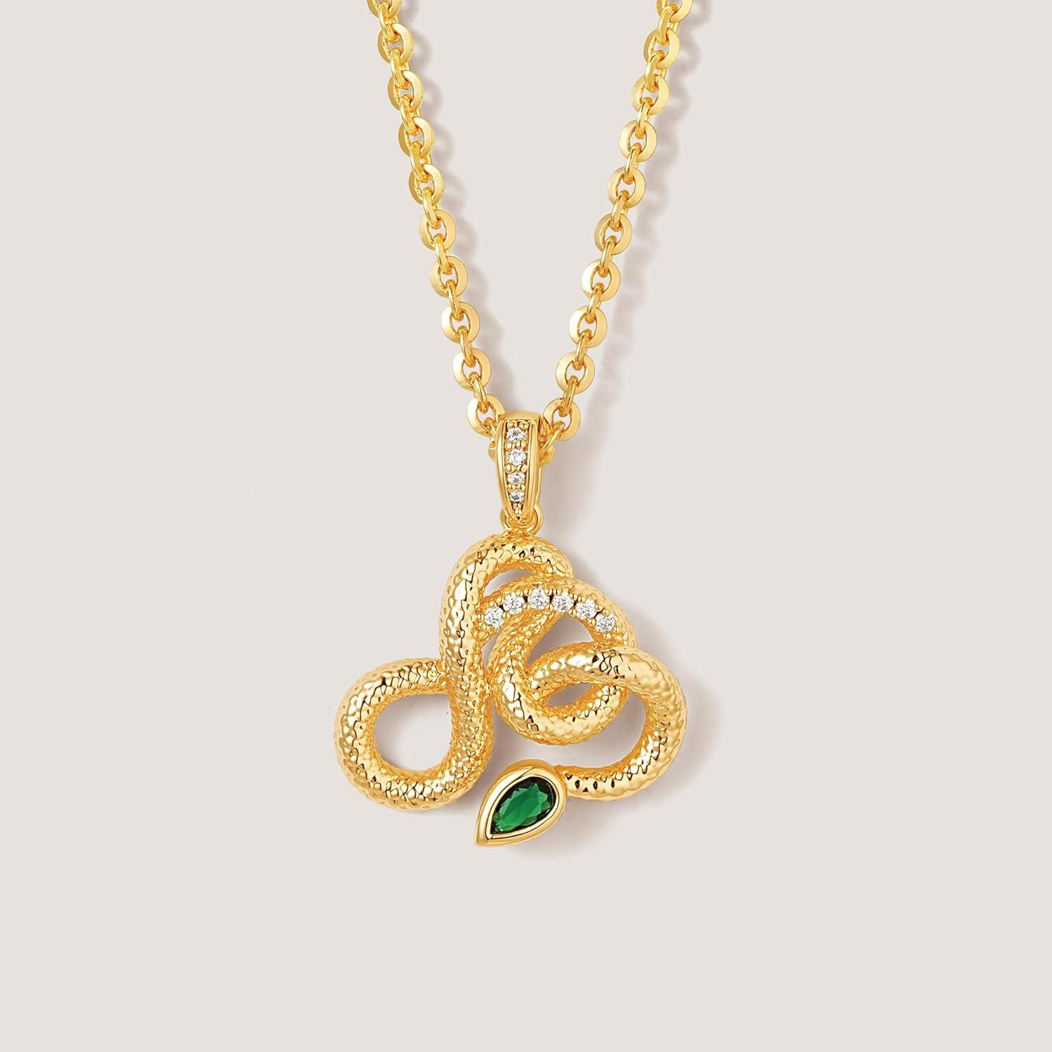 imageMEVECCO Dainty Gold Snake Necklace for Women 18k Gold Plated Snake Charm Pendent Necklace Minimalist Delicate Handmade Boho Jewelry For HerCrimp Snake