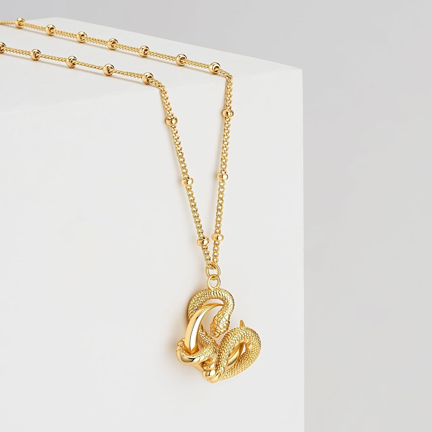 imageMEVECCO Dainty Gold Snake Necklace for Women 18k Gold Plated Snake Charm Pendent Necklace Minimalist Delicate Handmade Boho Jewelry For HerCurve Moon Snake