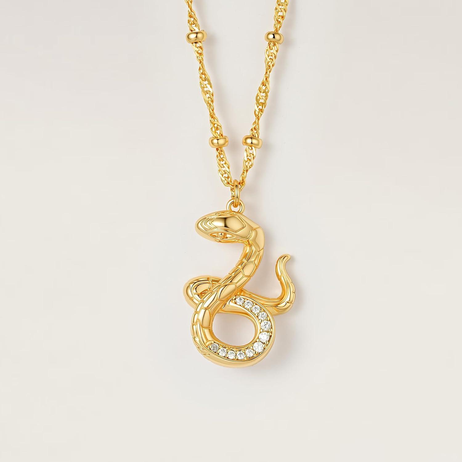 imageMEVECCO Dainty Gold Snake Necklace for Women 18k Gold Plated Snake Charm Pendent Necklace Minimalist Delicate Handmade Boho Jewelry For HerCute Snake