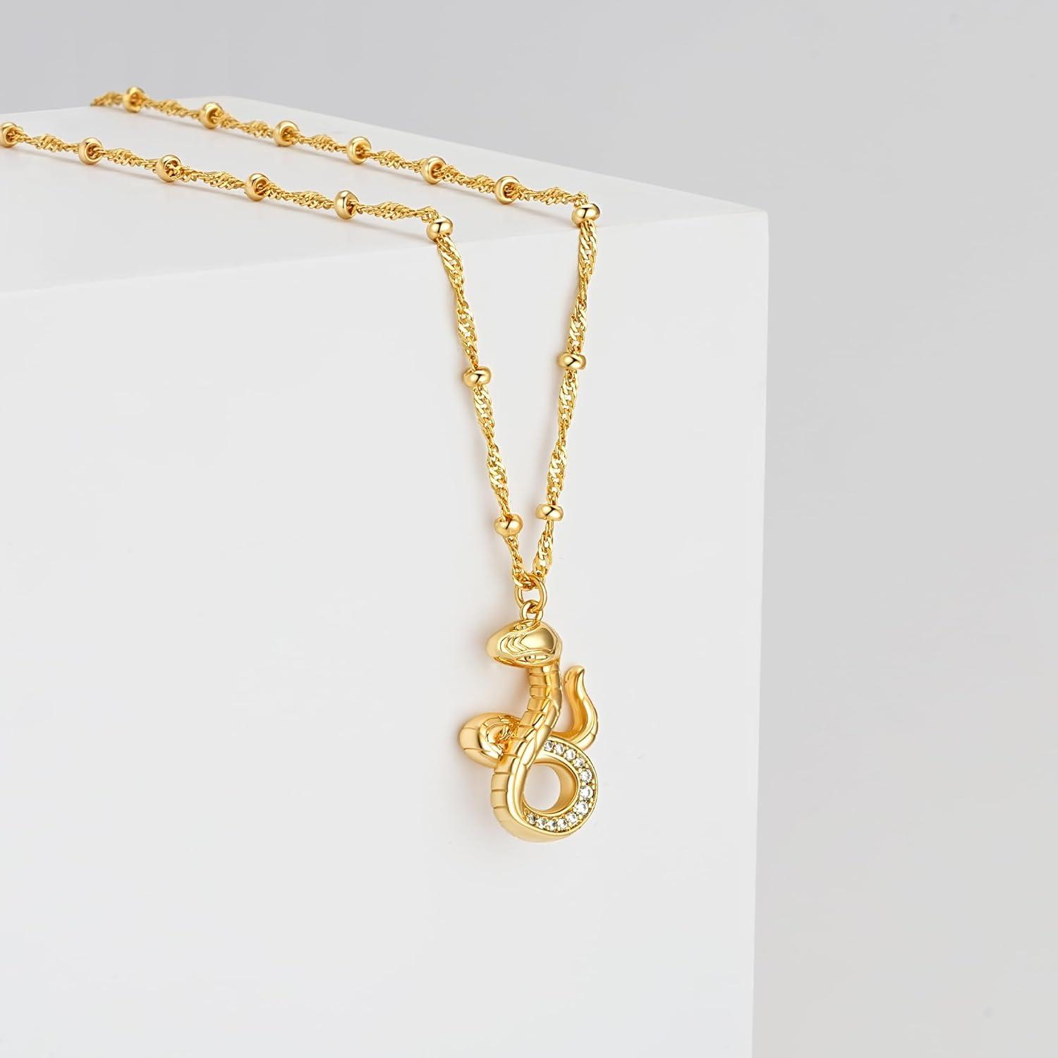 imageMEVECCO Dainty Gold Snake Necklace for Women 18k Gold Plated Snake Charm Pendent Necklace Minimalist Delicate Handmade Boho Jewelry For HerCute Snake