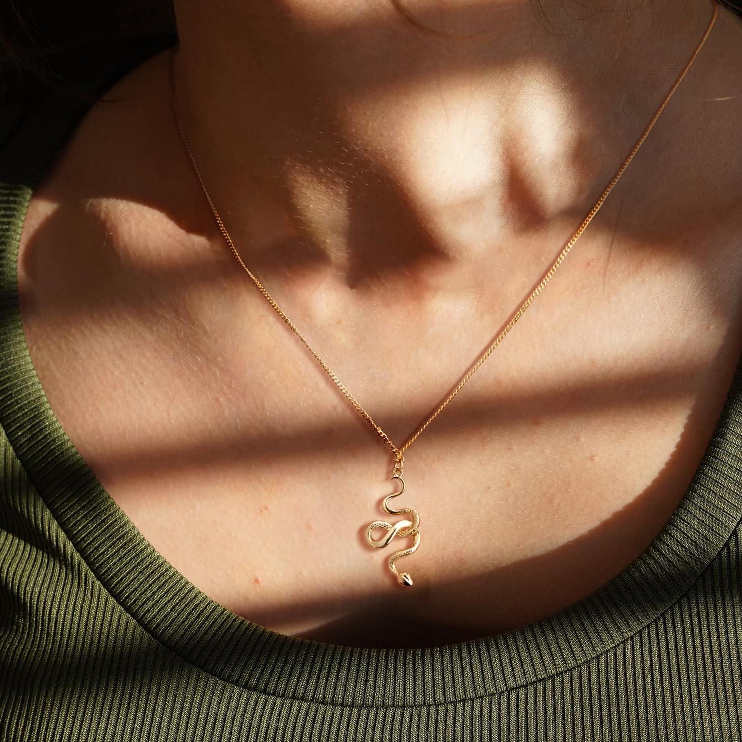 imageMEVECCO Dainty Gold Snake Necklace for Women 18k Gold Plated Snake Charm Pendent Necklace Minimalist Delicate Handmade Boho Jewelry For HerGLD Snake