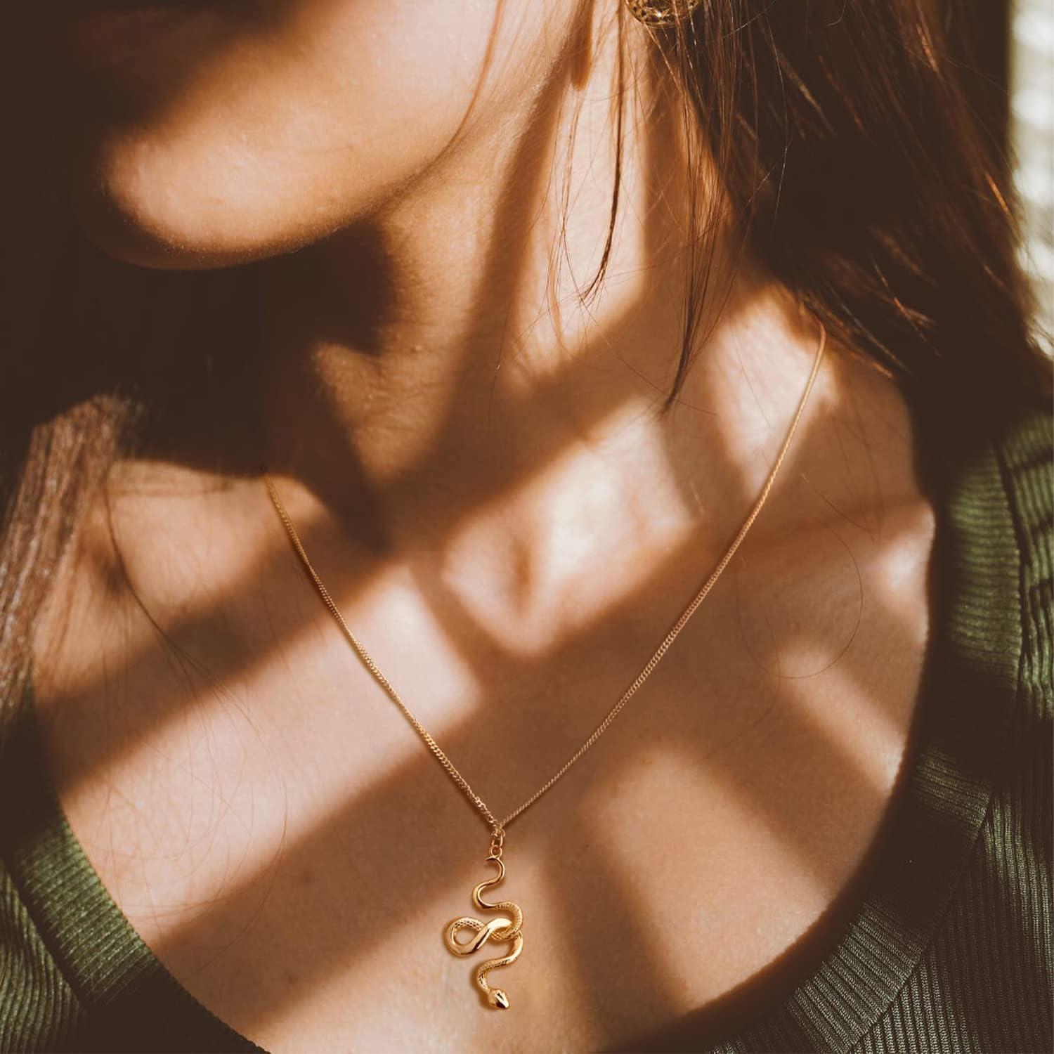 imageMEVECCO Dainty Gold Snake Necklace for Women 18k Gold Plated Snake Charm Pendent Necklace Minimalist Delicate Handmade Boho Jewelry For HerGLD Snake