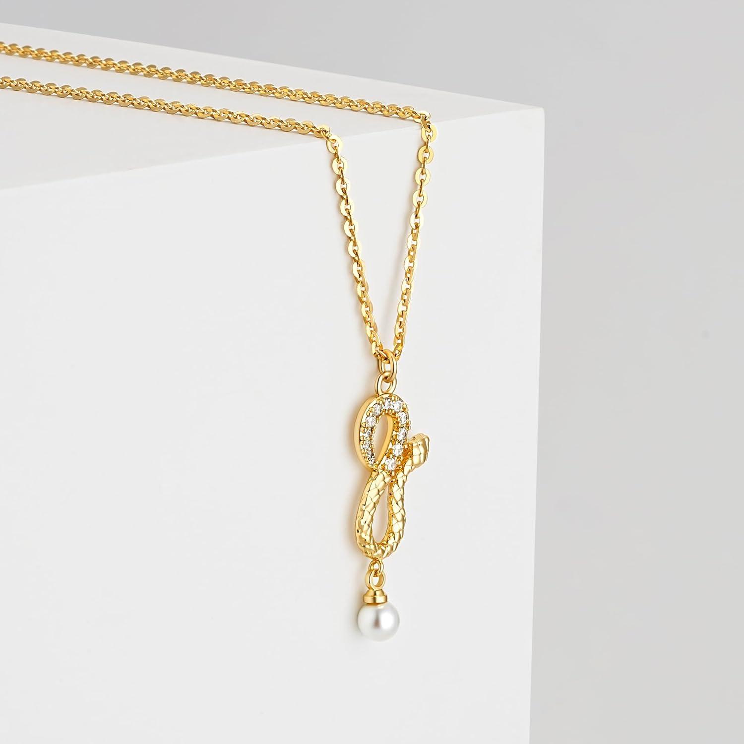 imageMEVECCO Dainty Gold Snake Necklace for Women 18k Gold Plated Snake Charm Pendent Necklace Minimalist Delicate Handmade Boho Jewelry For HerPearl Drop Snake