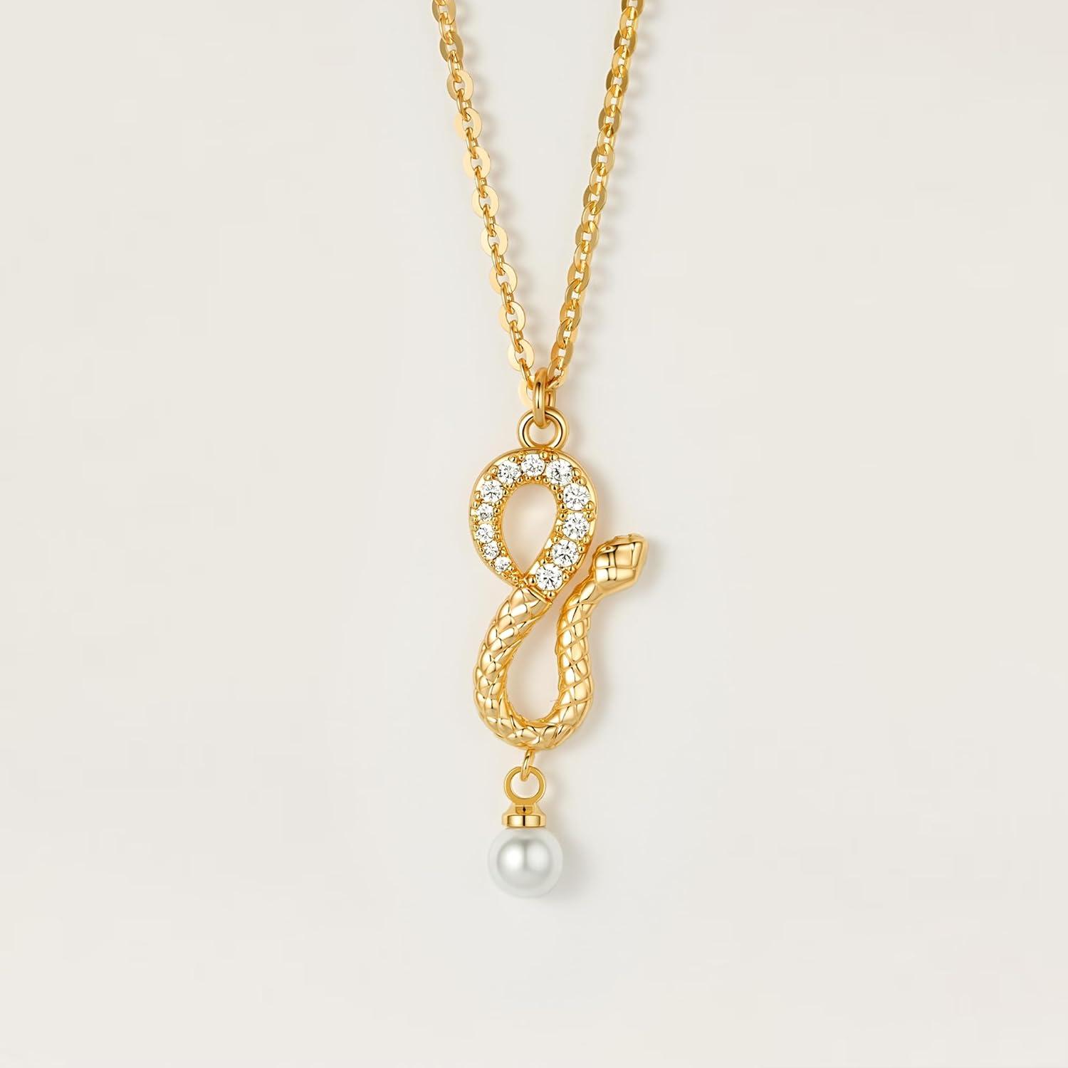 imageMEVECCO Dainty Gold Snake Necklace for Women 18k Gold Plated Snake Charm Pendent Necklace Minimalist Delicate Handmade Boho Jewelry For HerPearl Drop Snake