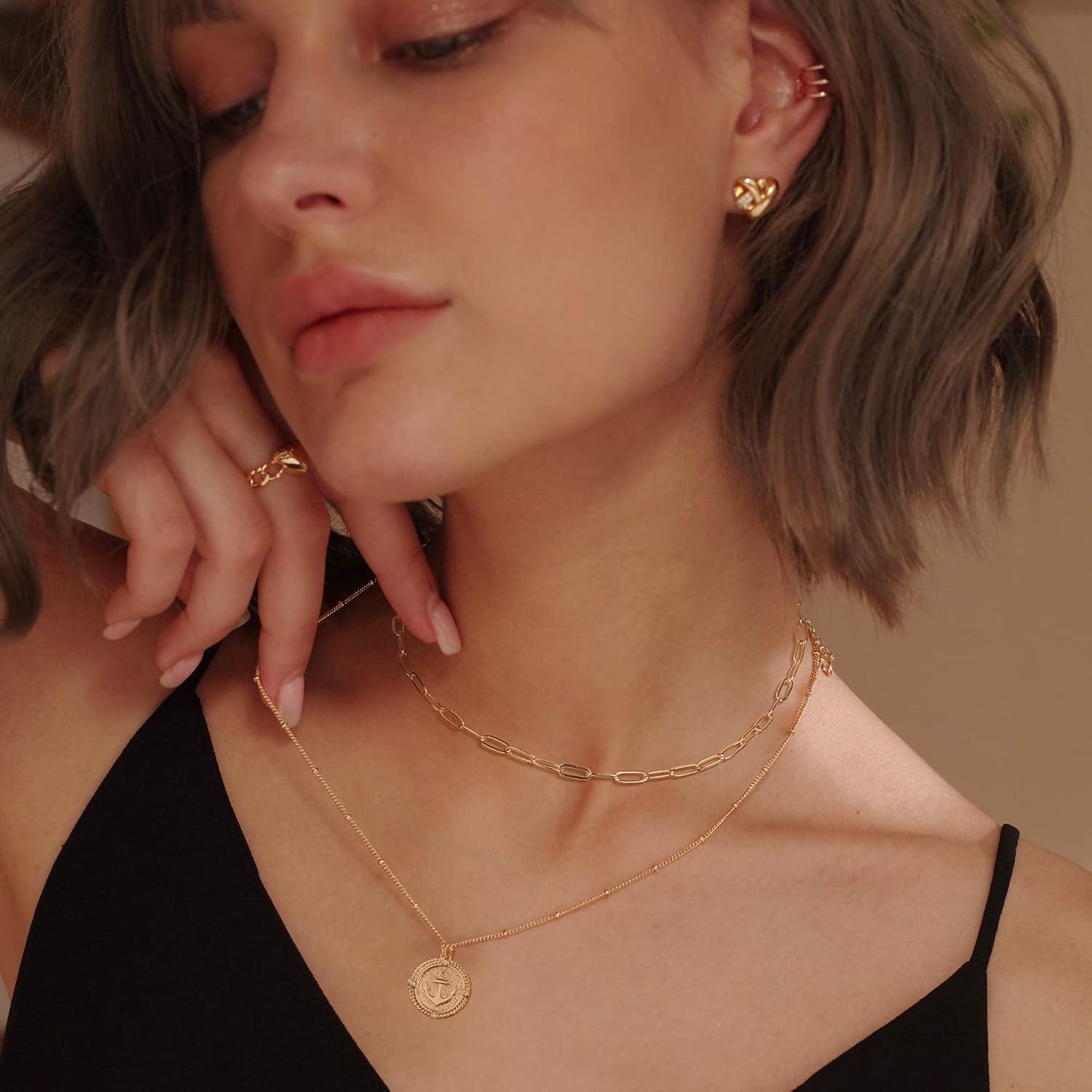 imageMEVECCO Gold Dainty Anchor Pendant Necklace14K Gold Plated Cute Horizontal Hammered Necklace for Womenanchor coin