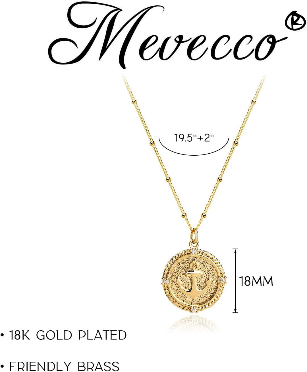 imageMEVECCO Gold Dainty Anchor Pendant Necklace14K Gold Plated Cute Horizontal Hammered Necklace for Womenanchor coin
