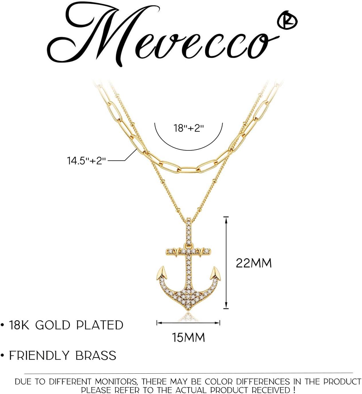 imageMEVECCO Layered Heart Necklace Pendant Handmade 18k Gold Plated Dainty Gold Choker Arrow Bar Layering Long Necklace for WomenLayer Anchor