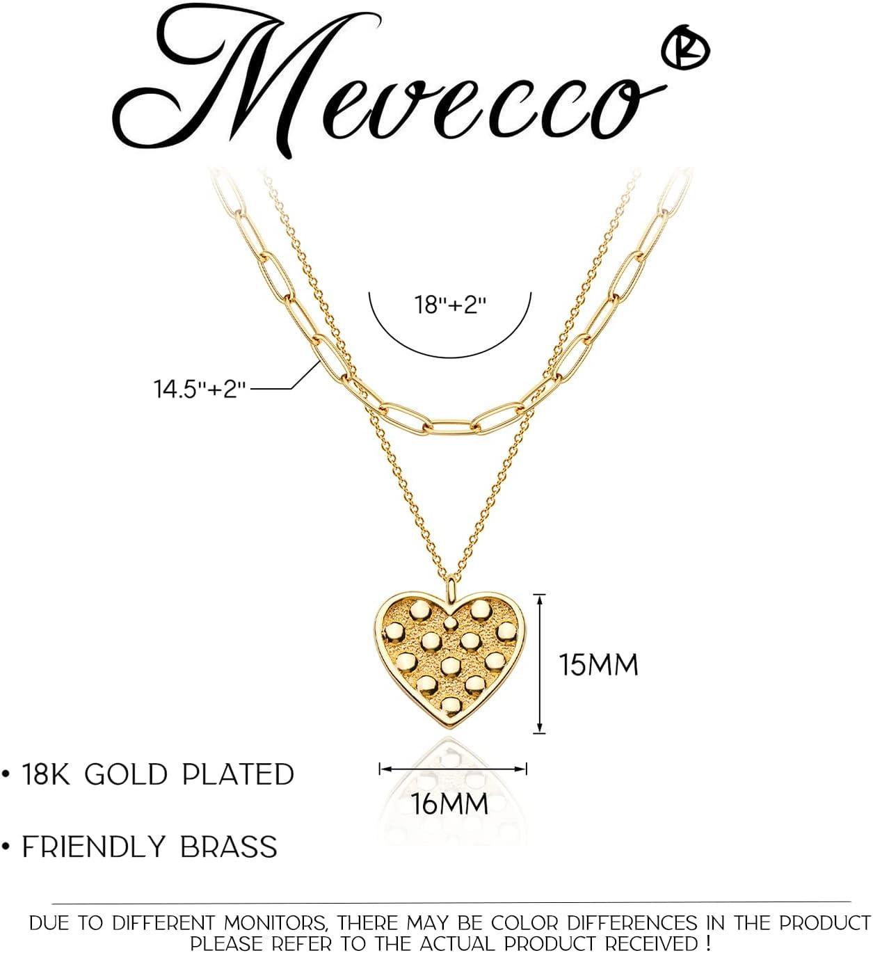 imageMEVECCO Layered Heart Necklace Pendant Handmade 18k Gold Plated Dainty Gold Choker Arrow Bar Layering Long Necklace for WomenLayer Dot Heart