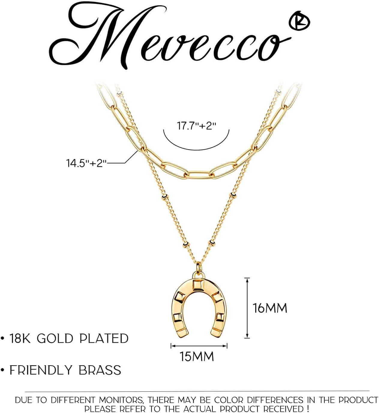 imageMEVECCO Layered Heart Necklace Pendant Handmade 18k Gold Plated Dainty Gold Choker Arrow Bar Layering Long Necklace for WomenLayer Horseshoe