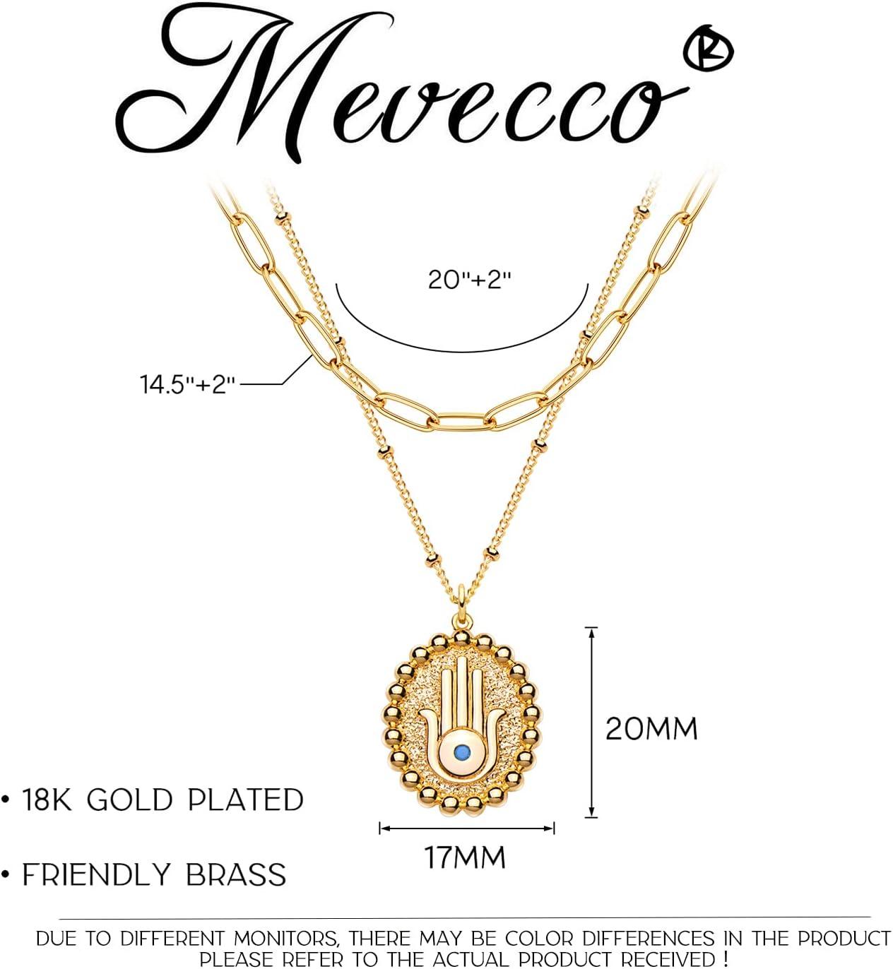 imageMEVECCO Layered Heart Necklace Pendant Handmade 18k Gold Plated Dainty Gold Choker Arrow Bar Layering Long Necklace for WomenLayer Oval Hamsa