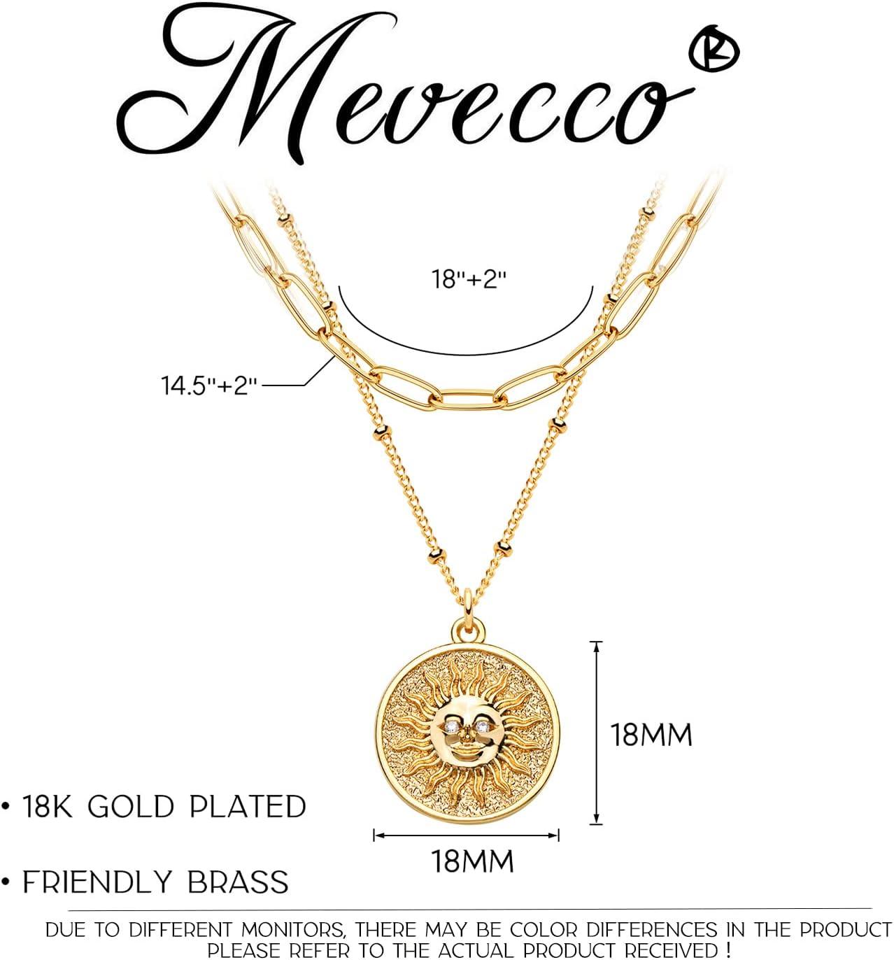 imageMEVECCO Layered Heart Necklace Pendant Handmade 18k Gold Plated Dainty Gold Choker Arrow Bar Layering Long Necklace for WomenLayer Sun Face