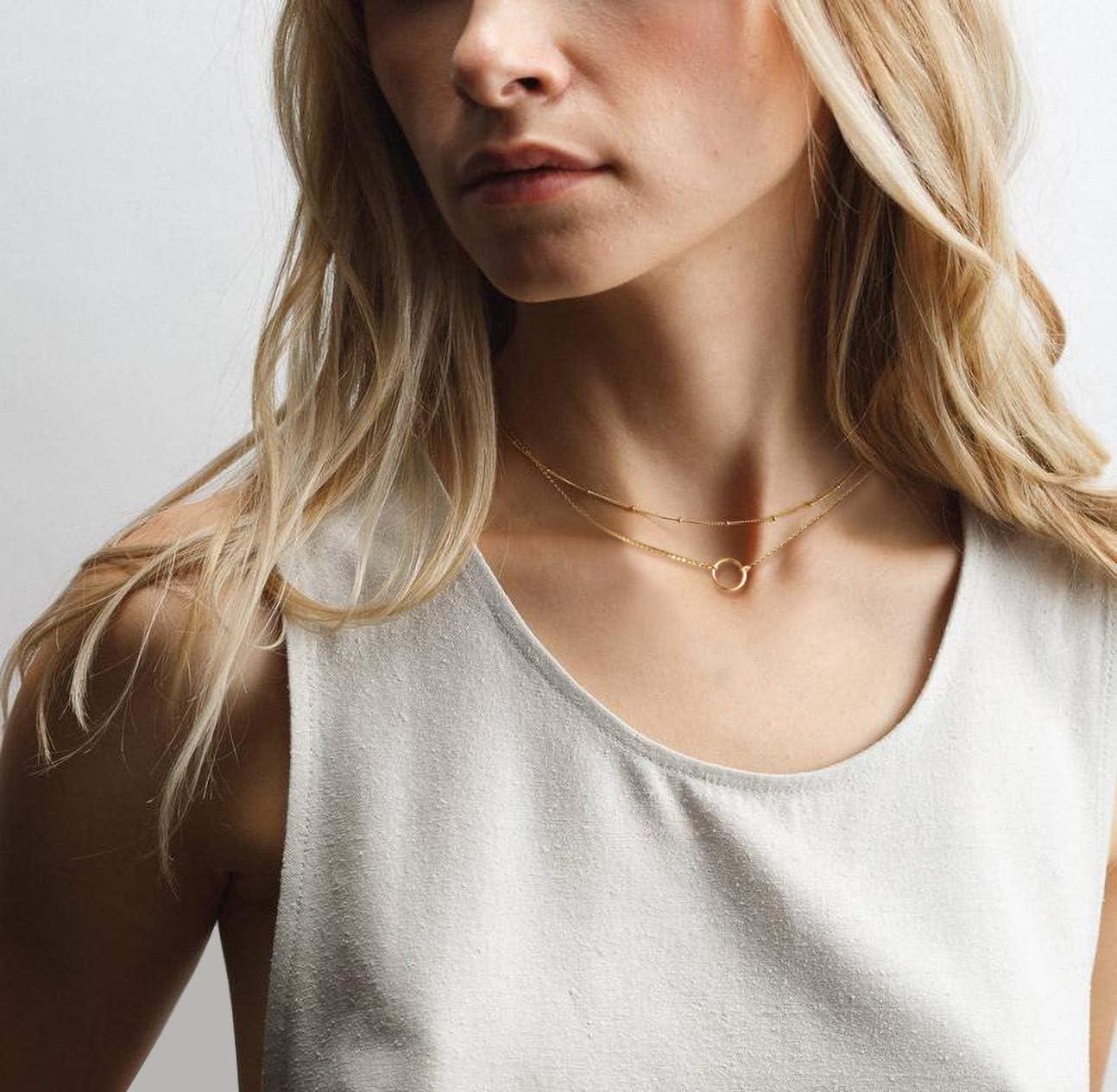 imageMEVECCO Layered Heart Necklace Pendant Handmade 18k Gold Plated Dainty Gold Choker Arrow Bar Layering Long Necklace for Womenlayer karma