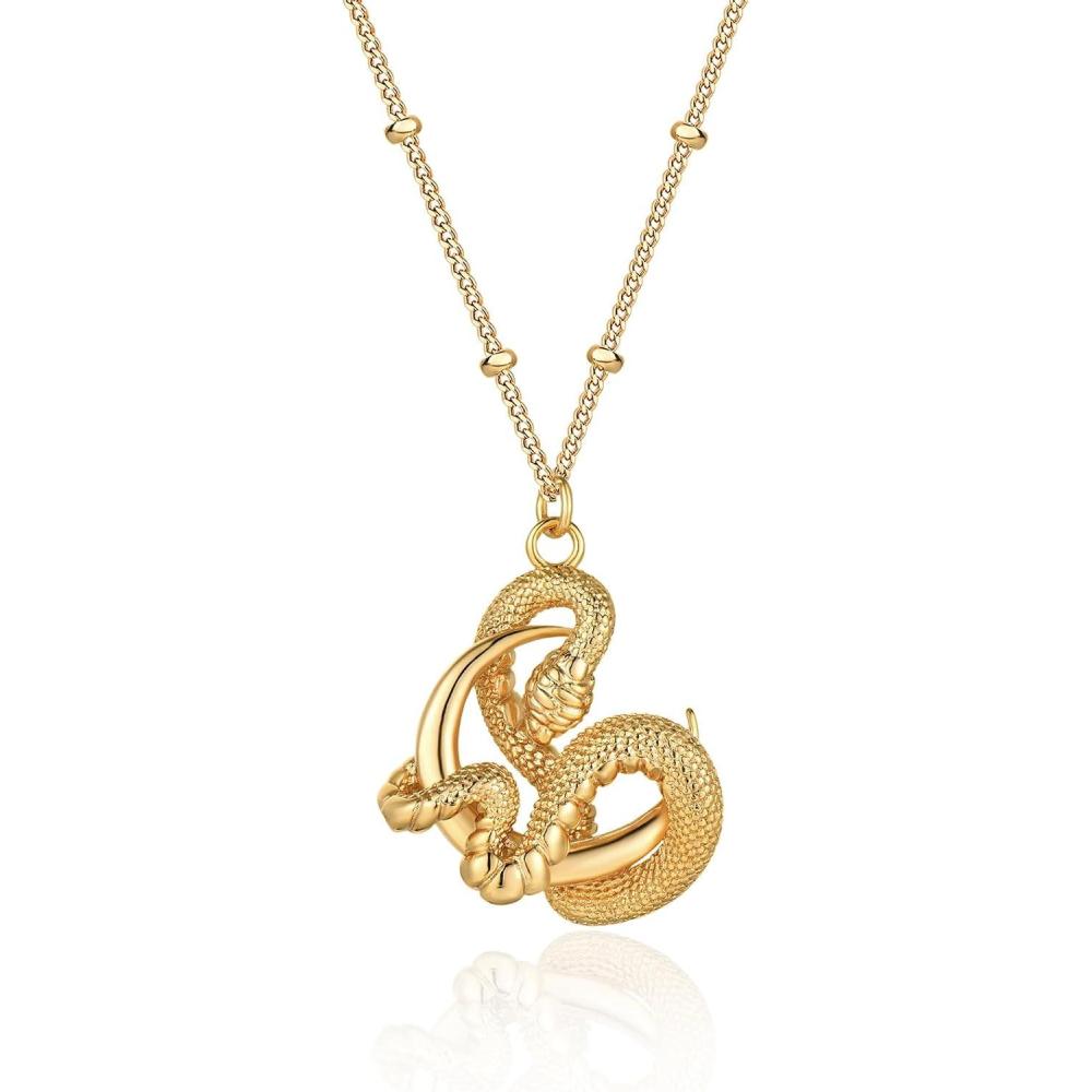 imageMEVECCO Dainty Gold Snake Necklace for Women 18k Gold Plated Snake Charm Pendent Necklace Minimalist Delicate Handmade Boho Jewelry For HerCurve Moon Snake
