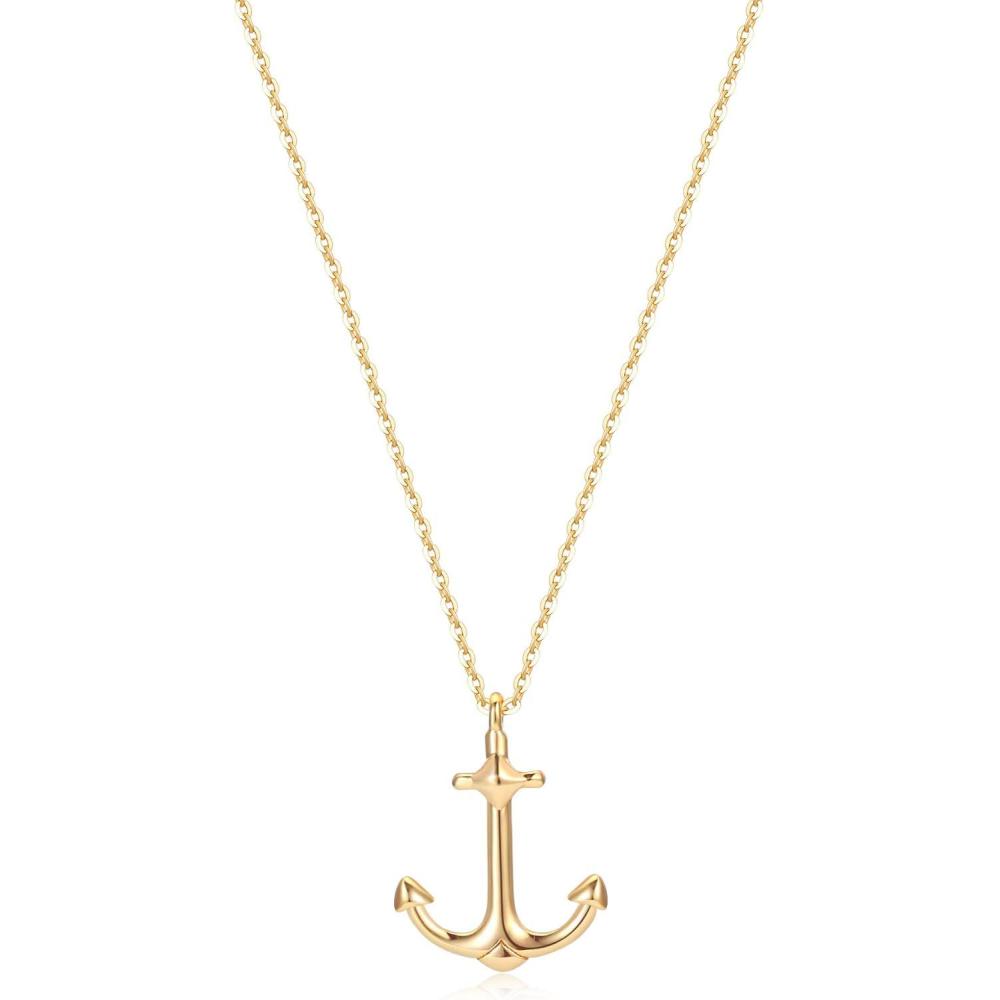 imageMEVECCO Gold Dainty Anchor Pendant Necklace14K Gold Plated Cute Horizontal Hammered Necklace for Womenanchor