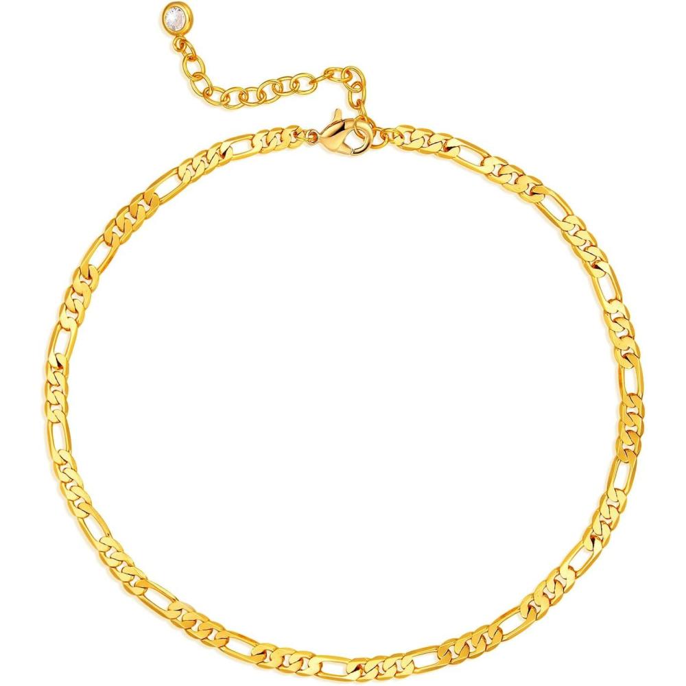 imageMEVECCO Dainty Gold Link Chain Anklet14K Gold Plated Handmade Cute Dainty Anklet for WomenFigaro