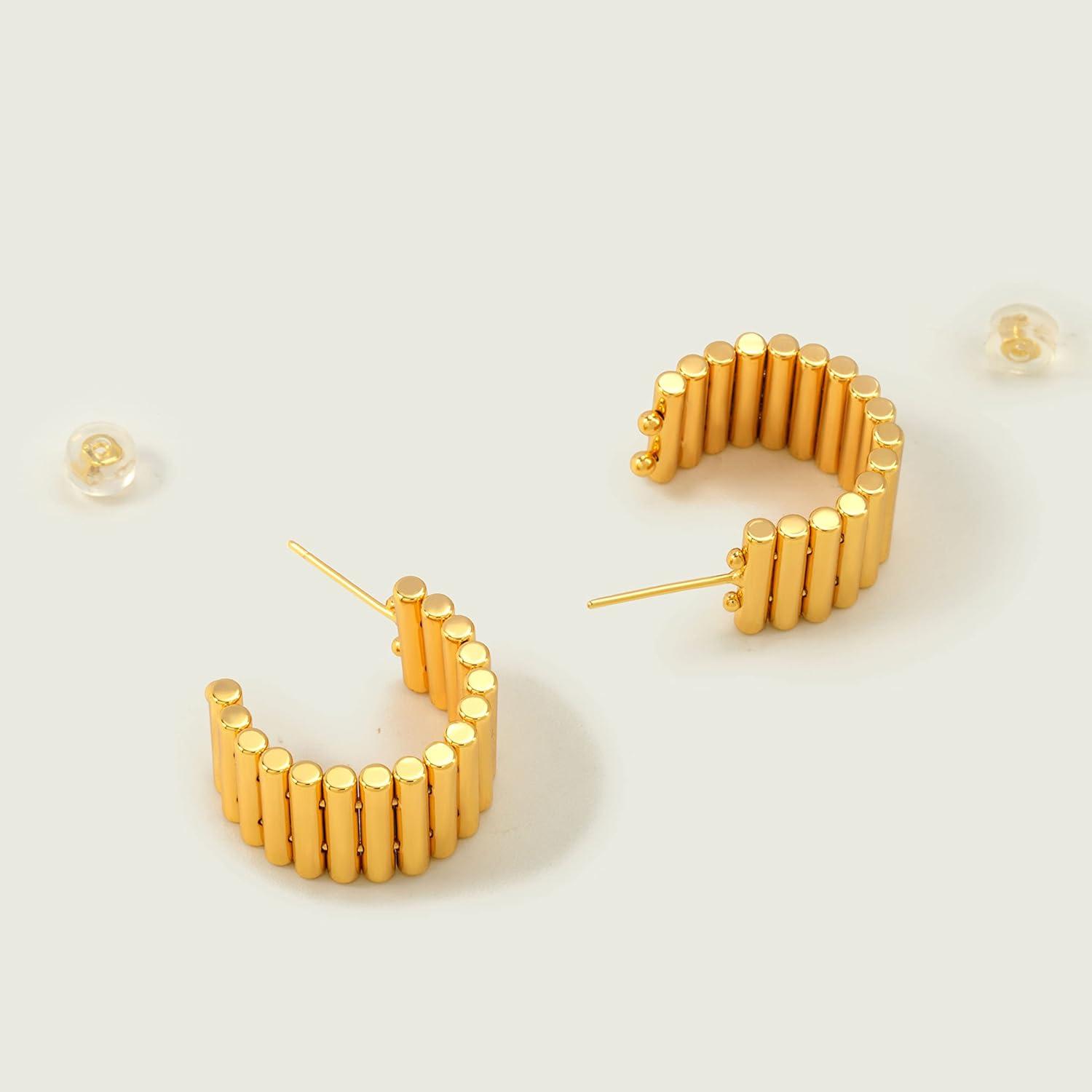imageMEVECCO Gold Hoop Earring Sterling Silver Post Open Hoops 18K Gold Plated Small Hypoallergenic Gradual Earrings Jewelry for HerBar Knitted