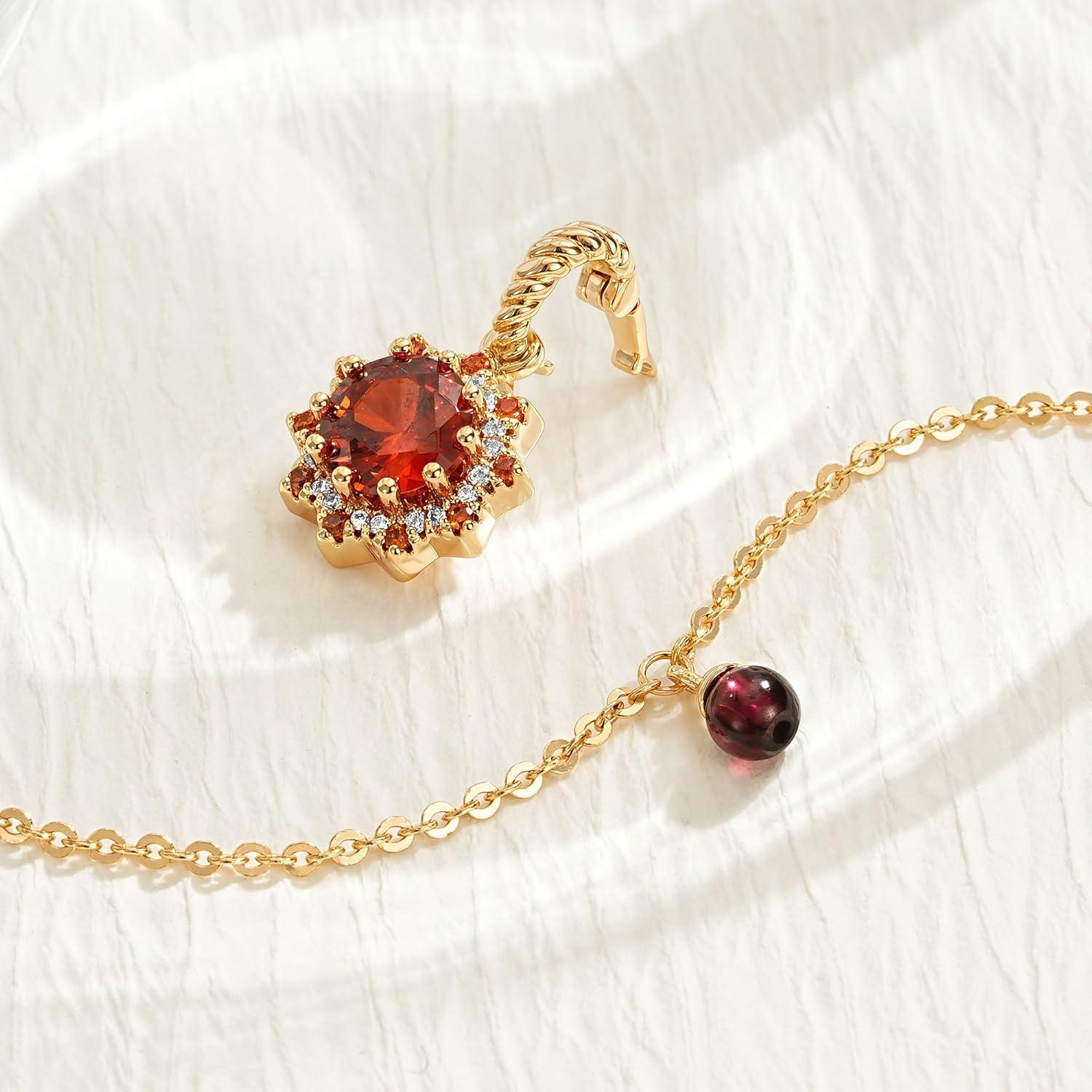imageMEVECCO Radiant Sun Necklace for Women 14K Gold Plated Cubic Zirconia Birthstone Jewelry Removable Pendant DesignCrimson Sun