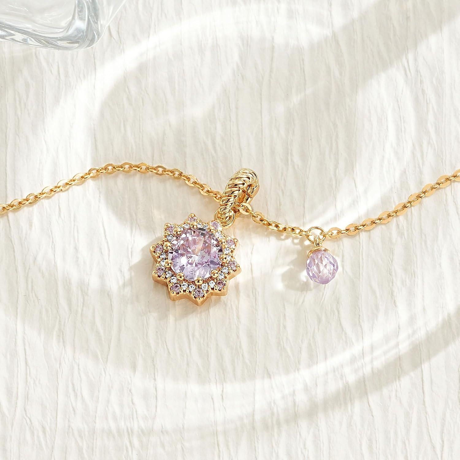 imageMEVECCO Radiant Sun Necklace for Women 14K Gold Plated Cubic Zirconia Birthstone Jewelry Removable Pendant DesignLavender Sun