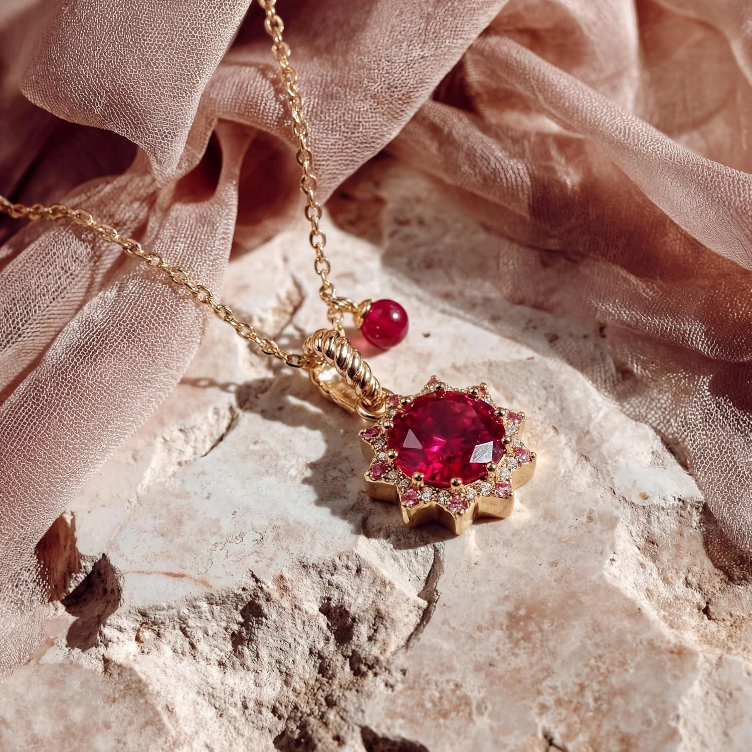 imageMEVECCO Radiant Sun Necklace for Women 14K Gold Plated Cubic Zirconia Birthstone Jewelry Removable Pendant DesignRose Sun