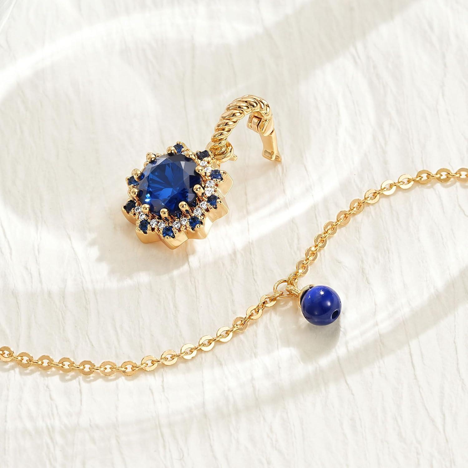 imageMEVECCO Radiant Sun Necklace for Women 14K Gold Plated Cubic Zirconia Birthstone Jewelry Removable Pendant DesignSapphire Sun