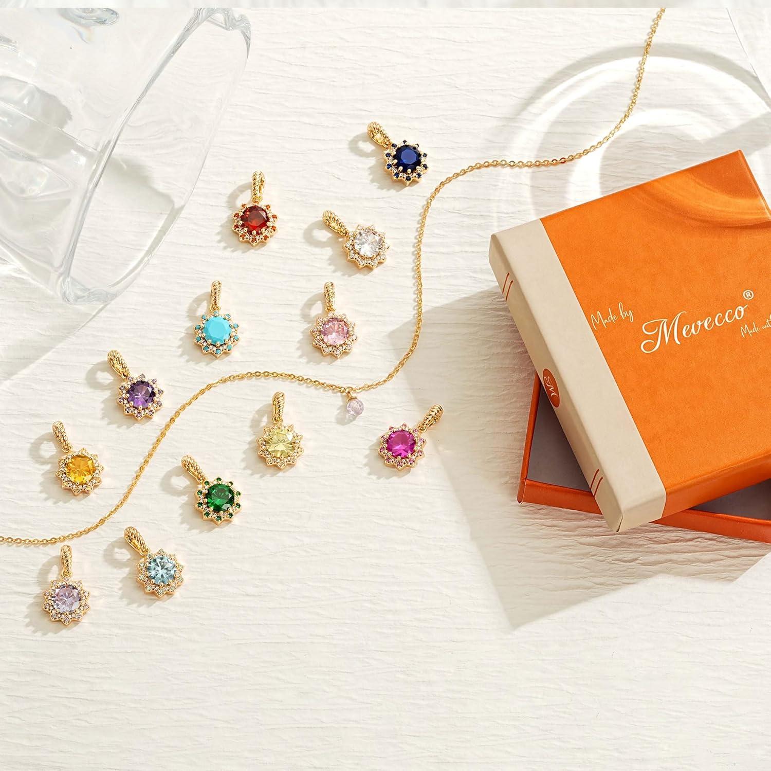 imageMEVECCO Radiant Sun Necklace for Women 14K Gold Plated Cubic Zirconia Birthstone Jewelry Removable Pendant DesignSapphire Sun