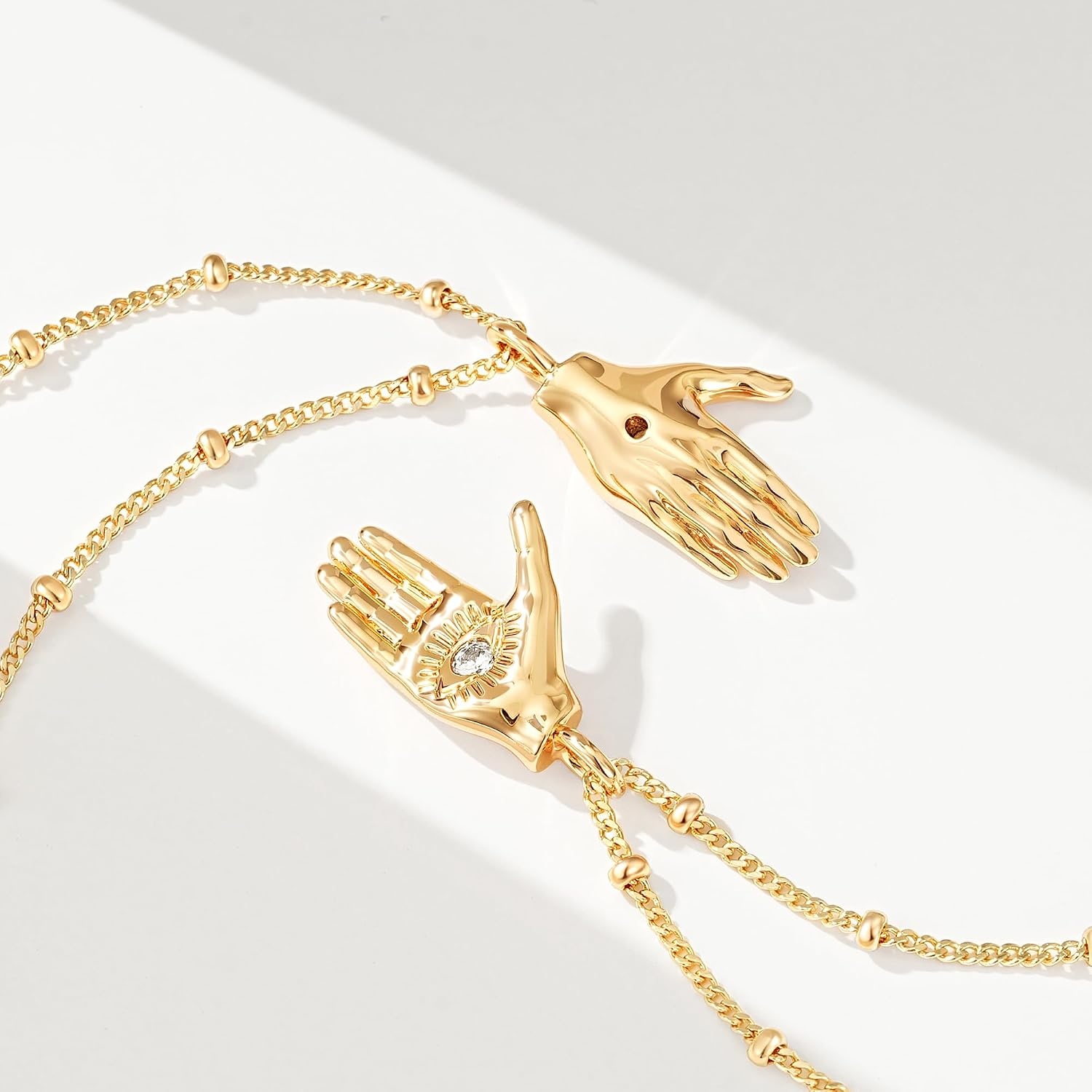 image:imageMEVECCO Hand Charm Pendant Necklace for Women 18K Gold Plated Cubic Zirconia Dainty Everyday JewelryOpen Palm